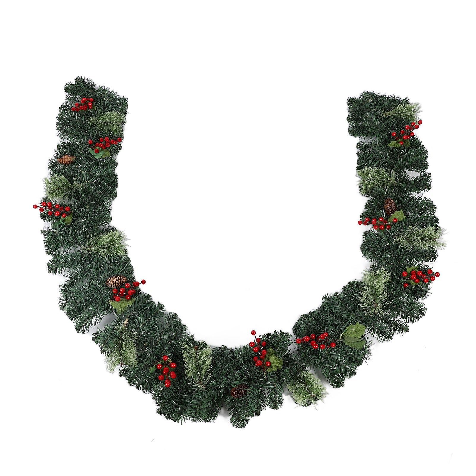Artificial Xmas Garland with LED String Lights 5.9FT Red Berry Pine Cone view 12