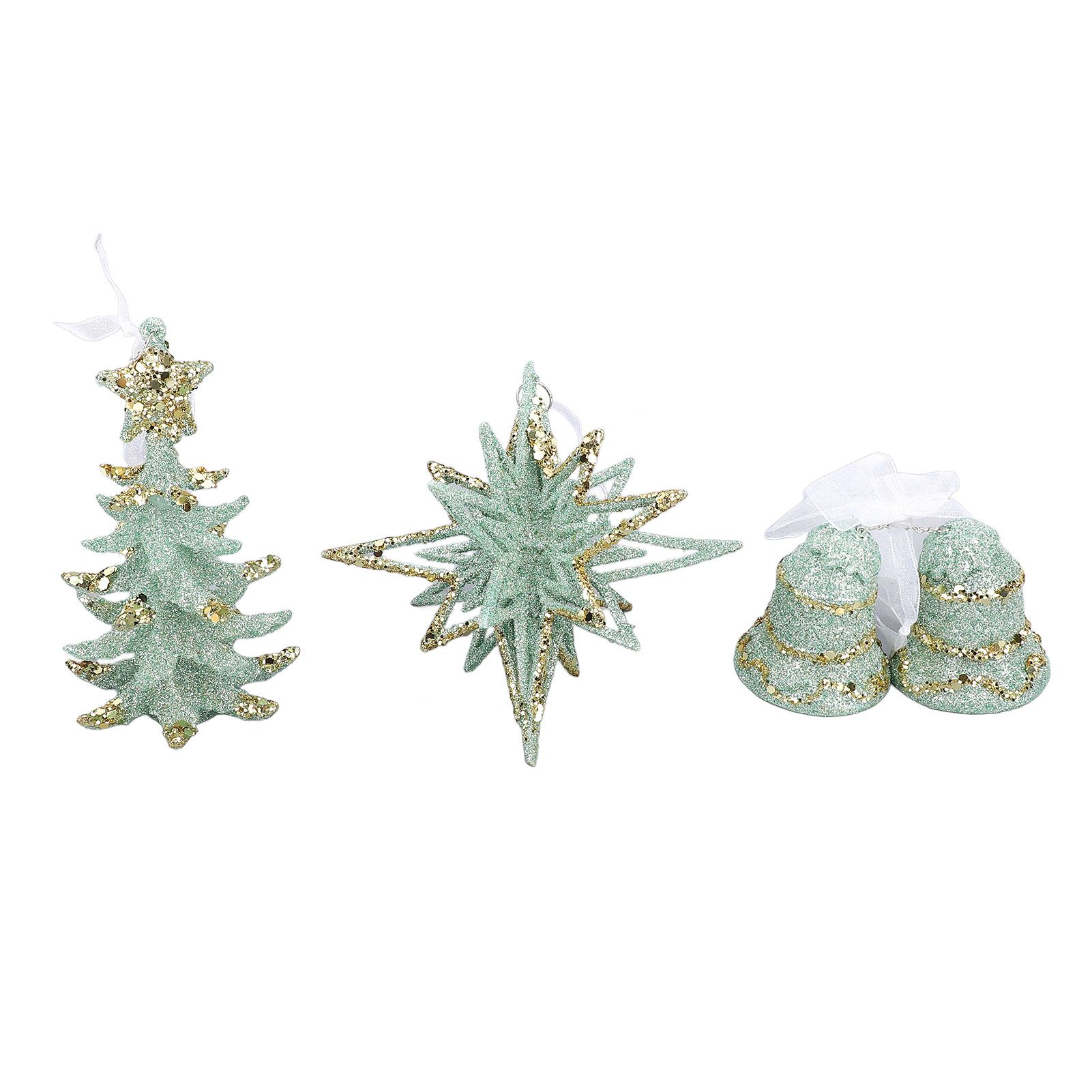 3pcs Xmas Hanging Decor Xmas Tree Bell Star Shape Ornaments for Stair Door view 3