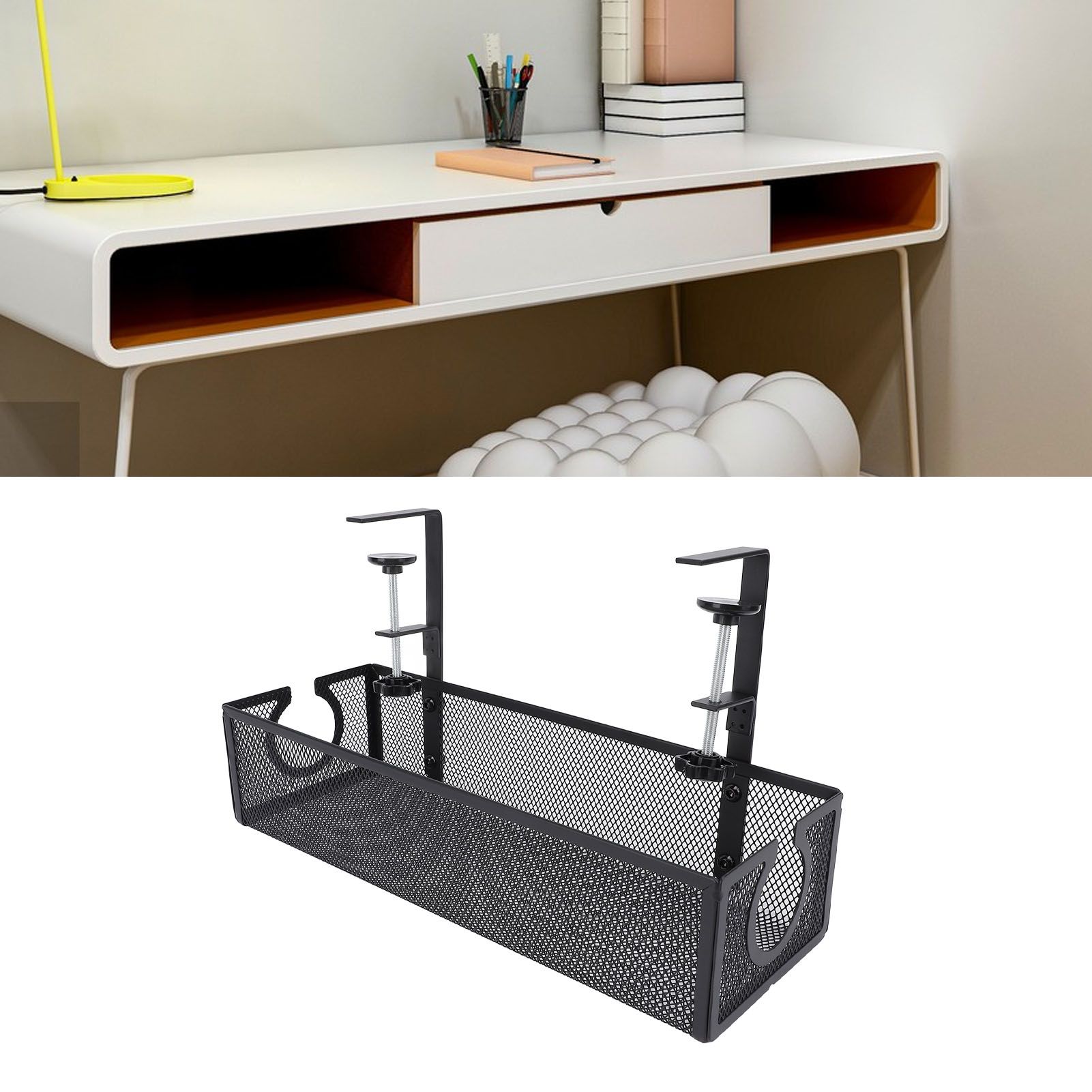 Under Desk Cable Management Tray Carbon Steel Side Round Hole Trapezoidal Desk view 12