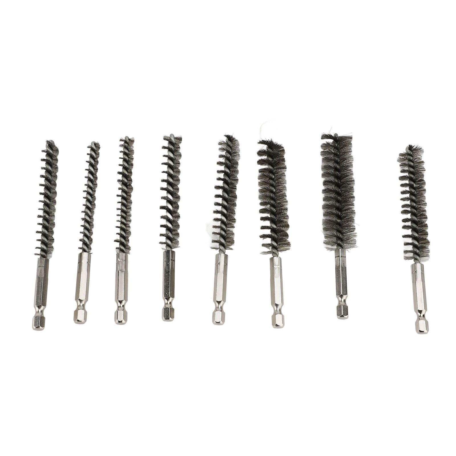 8PCS Pipe Brush 304 Stainless Steel Hex Shank Bore Cleaning Brushes Set for view 3