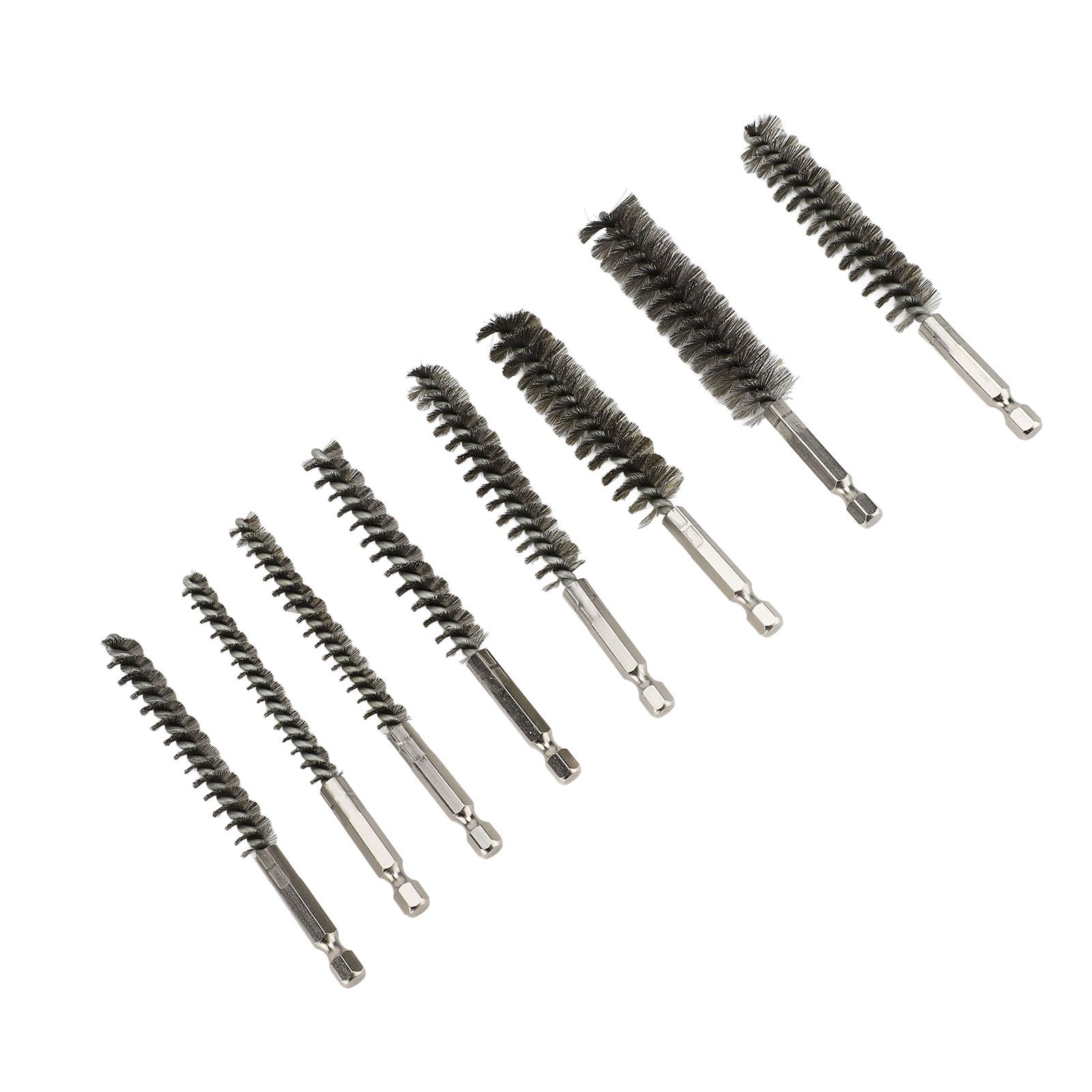 8PCS Pipe Brush 304 Stainless Steel Hex Shank Bore Cleaning Brushes Set for view 4