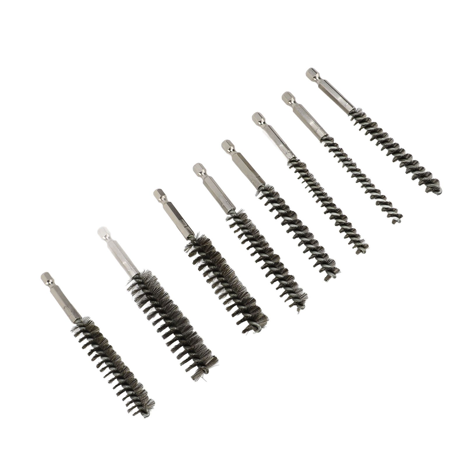 8PCS Pipe Brush 304 Stainless Steel Hex Shank Bore Cleaning Brushes Set for view 10