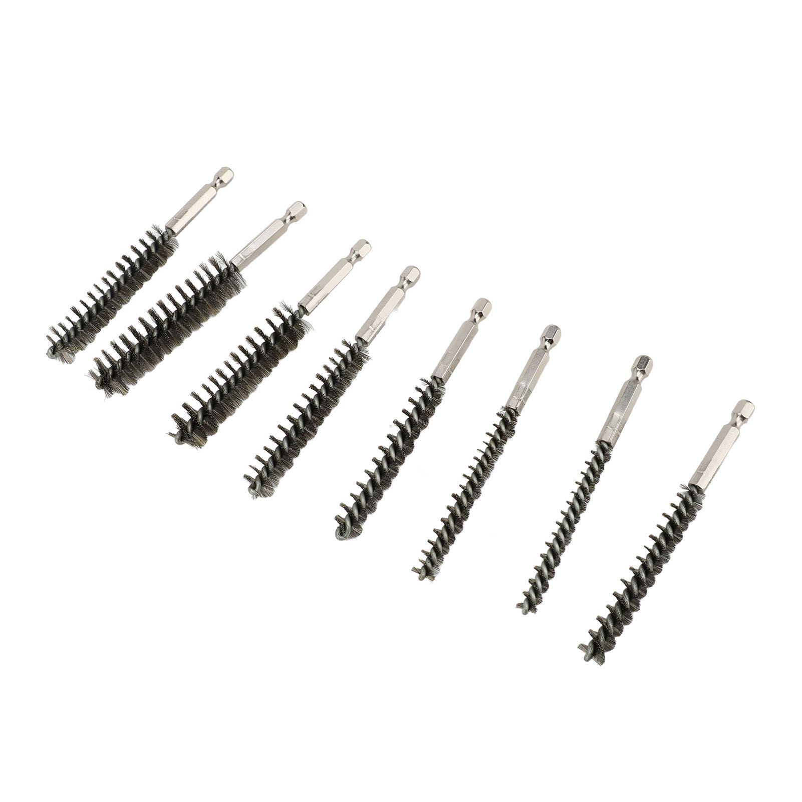 8PCS Pipe Brush 304 Stainless Steel Hex Shank Bore Cleaning Brushes Set for view 12