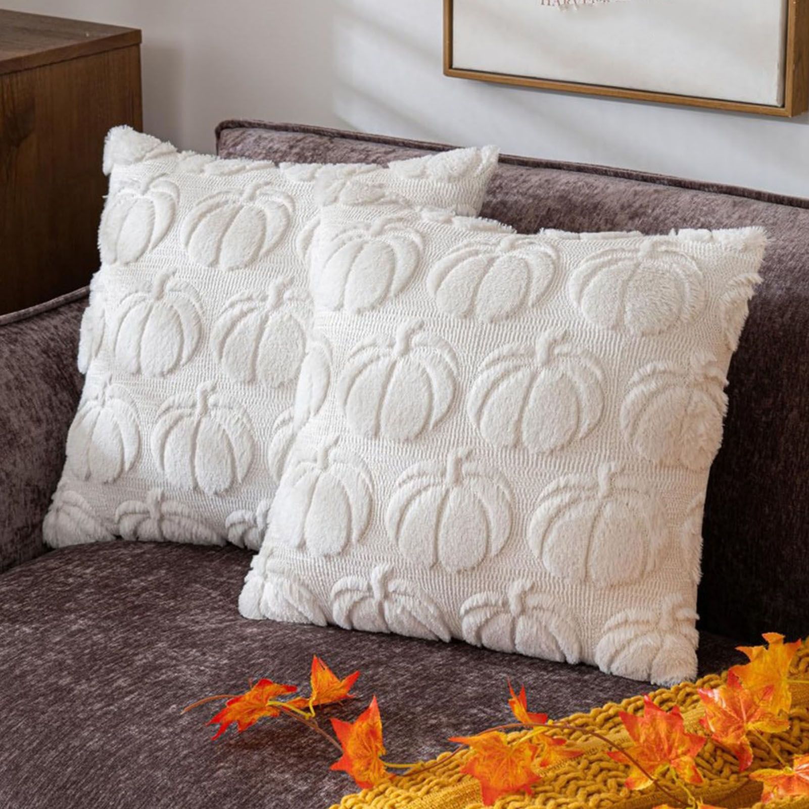 2pcs Pumpkin Fall Decorative Throw Pillow Covers Soft Pillow Cases for Chair view 9