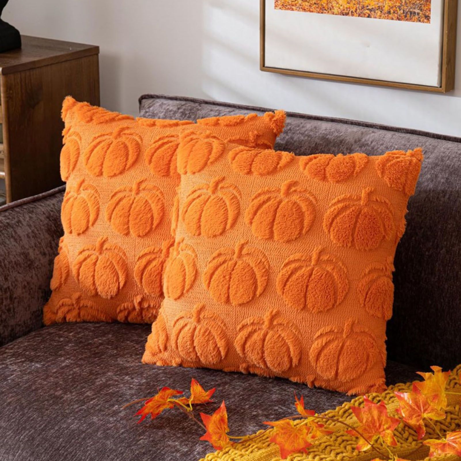2pcs Pumpkin Fall Decorative Throw Pillow Covers Soft Pillow Cases for Chair view 9
