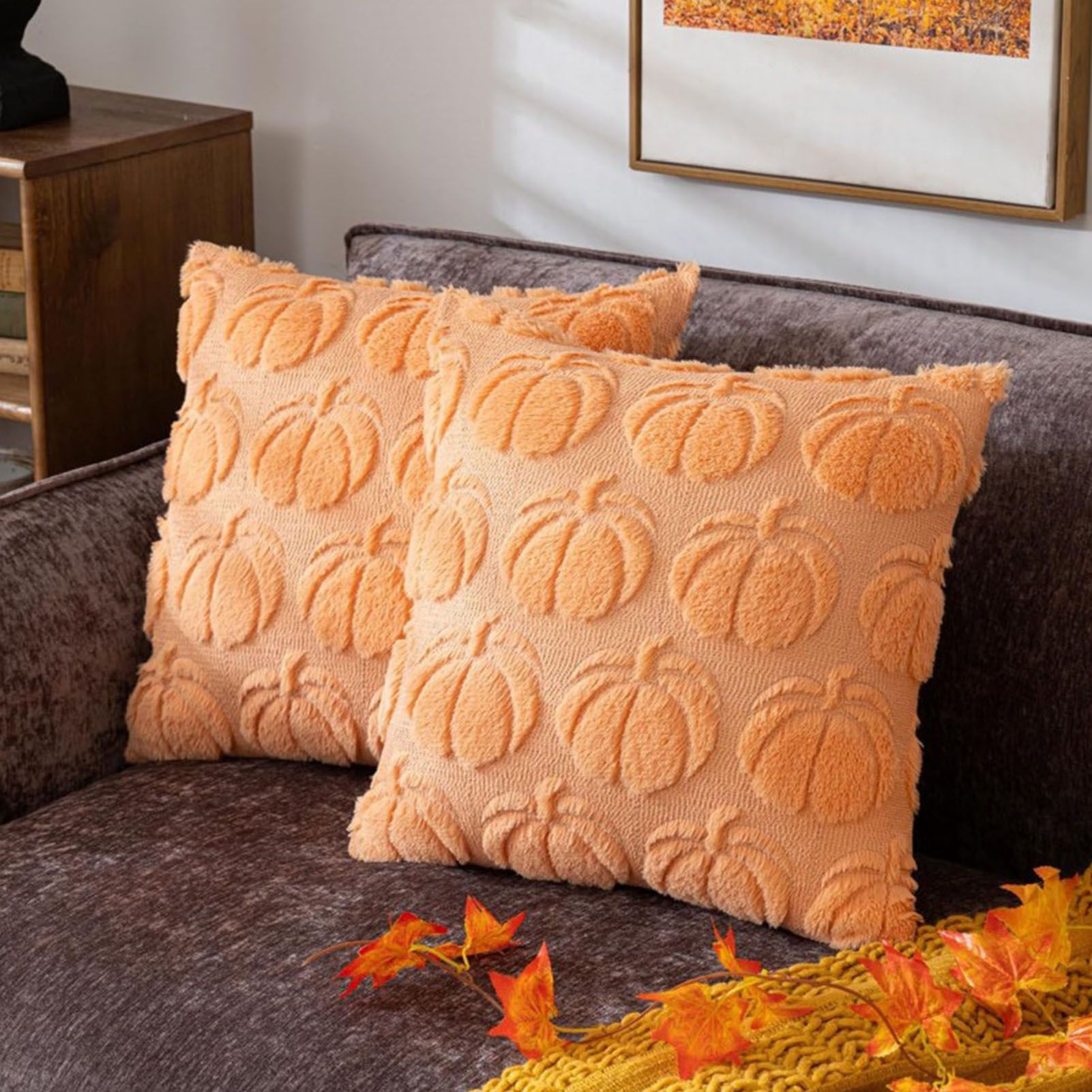 2pcs Pumpkin Fall Decorative Throw Pillow Covers Soft Pillow Cases for Chair view 9
