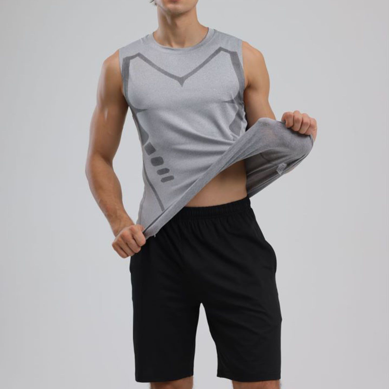 Men Tank Top Gray Quick Dry Thin Breathable Sleeveless Workout T Shirt for view 6