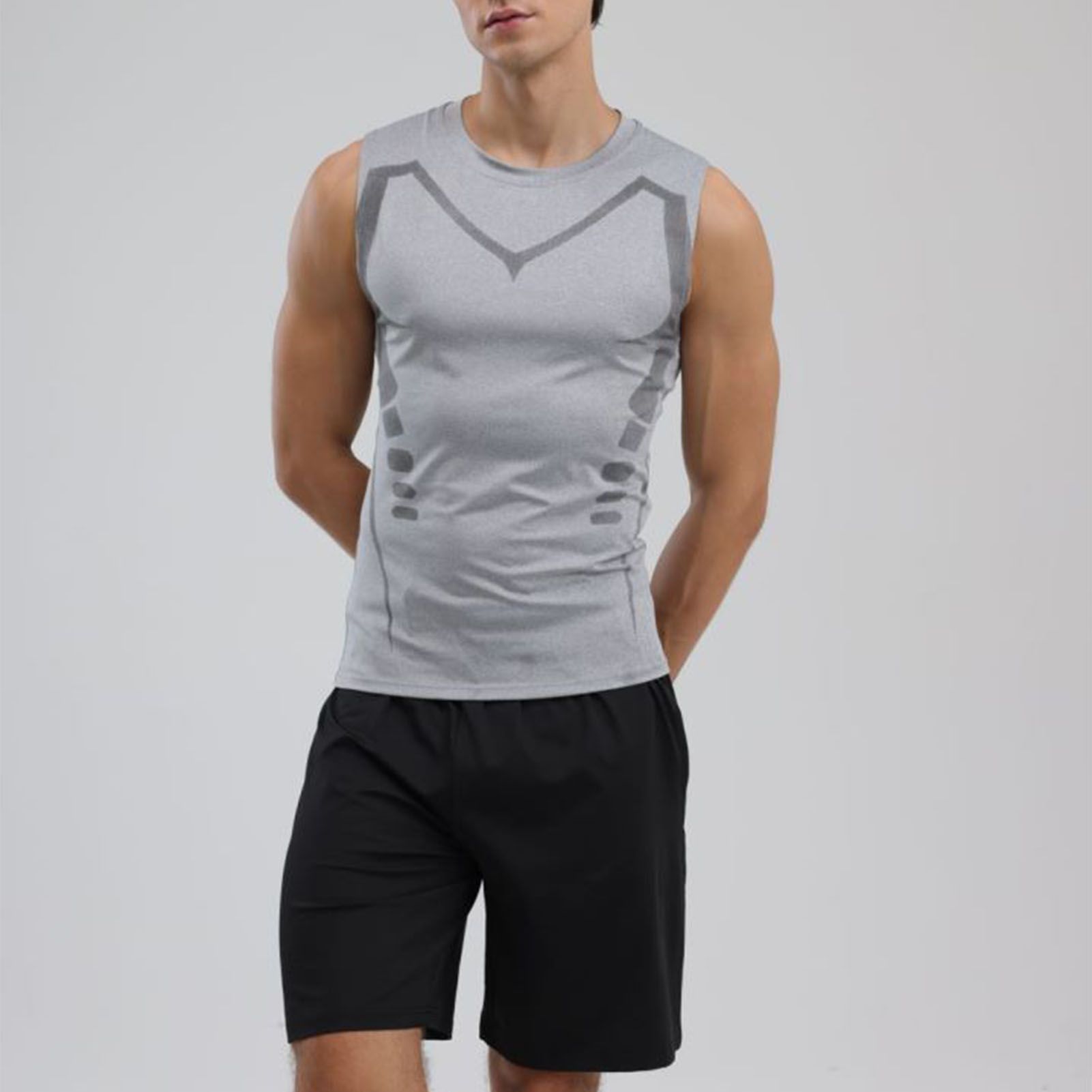 Men Tank Top Gray Quick Dry Thin Breathable Sleeveless Workout T Shirt for view 5