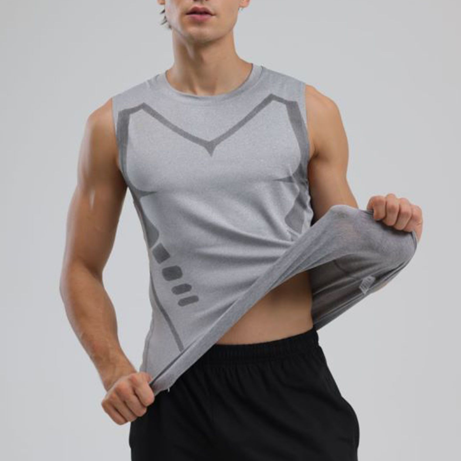 Men Tank Top Gray Quick Dry Thin Breathable Sleeveless Workout T Shirt for view 7