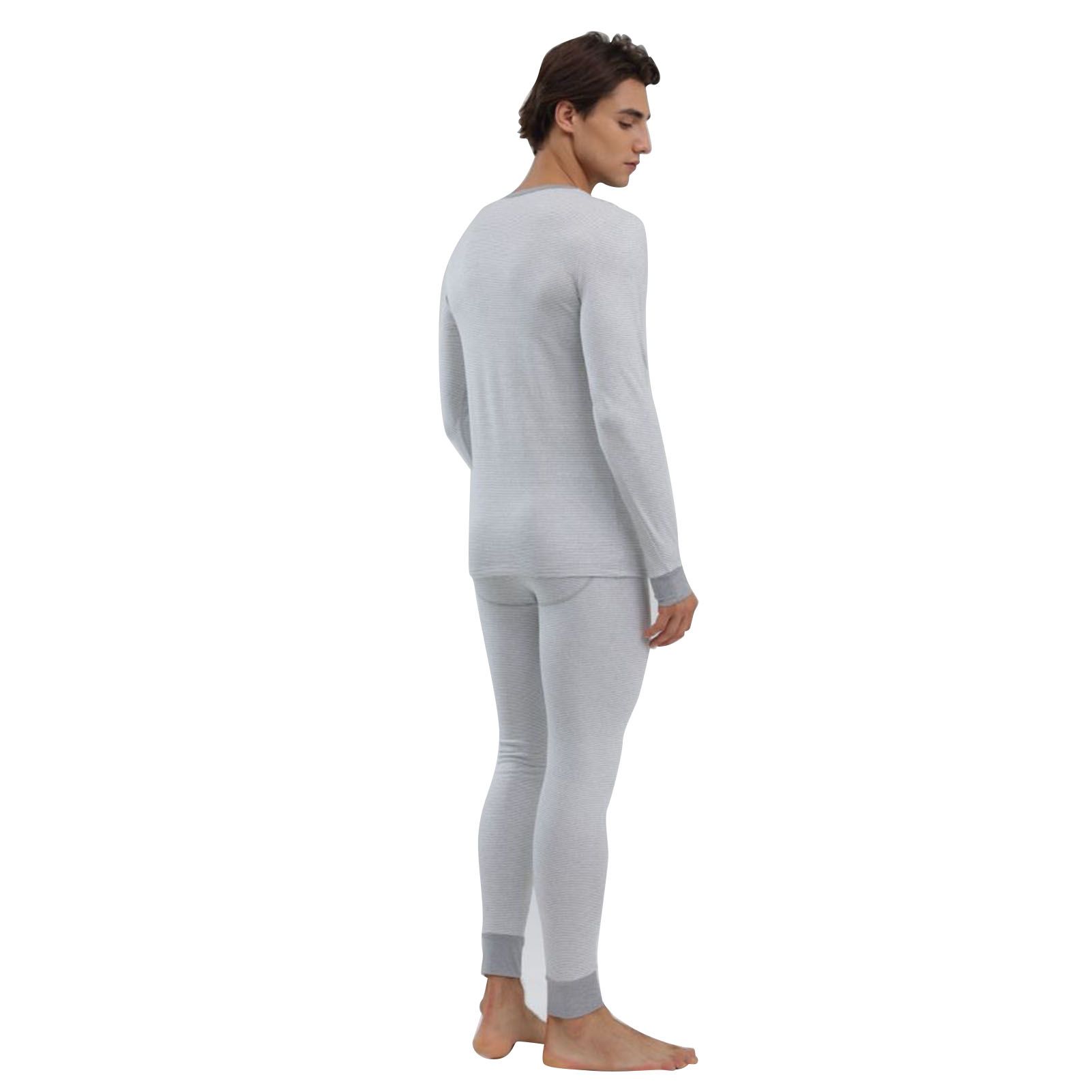 1 Set Men Thermal Underwear Set Knit Slim Fit Stylish Warm Winter Base Layer view 3