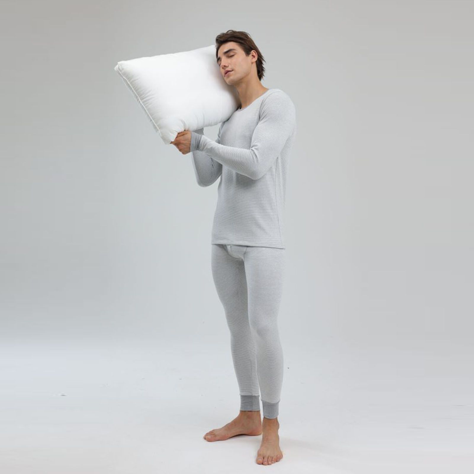 1 Set Men Thermal Underwear Set Knit Slim Fit Stylish Warm Winter Base Layer