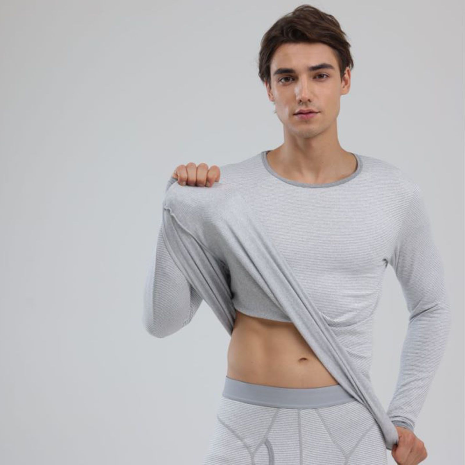 1 Set Men Thermal Underwear Set Knit Slim Fit Stylish Warm Winter Base Layer view 4