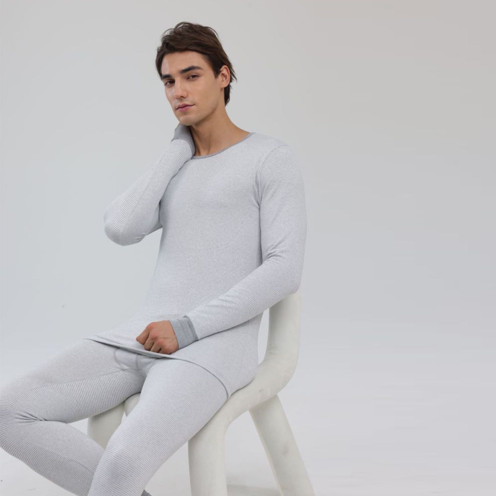 1 Set Men Thermal Underwear Set Knit Slim Fit Stylish Warm Winter Base Layer view 9