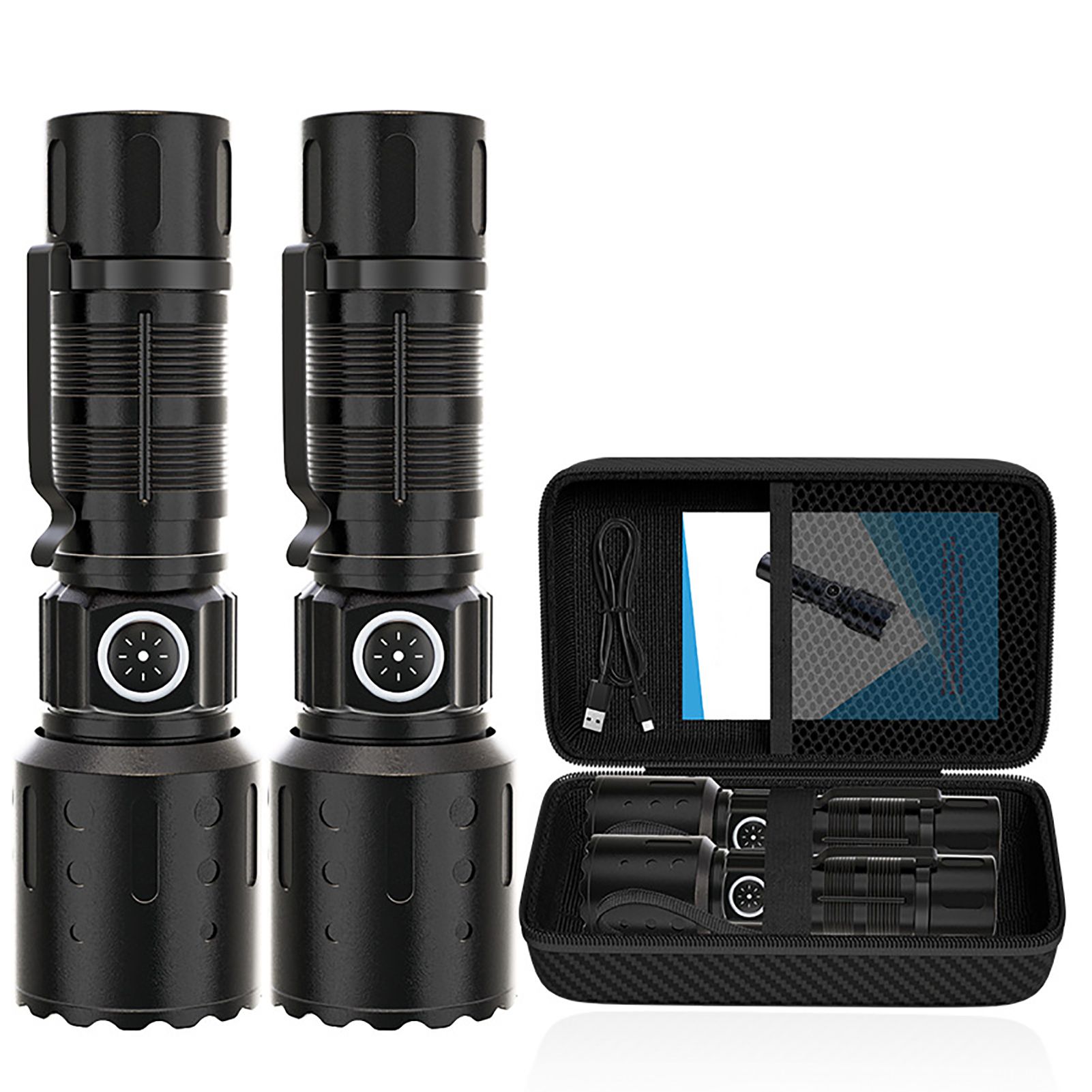 2PCS LED Super Bright Flashlights USB Rechargeable Telescopic Zoom Flashlight view 3