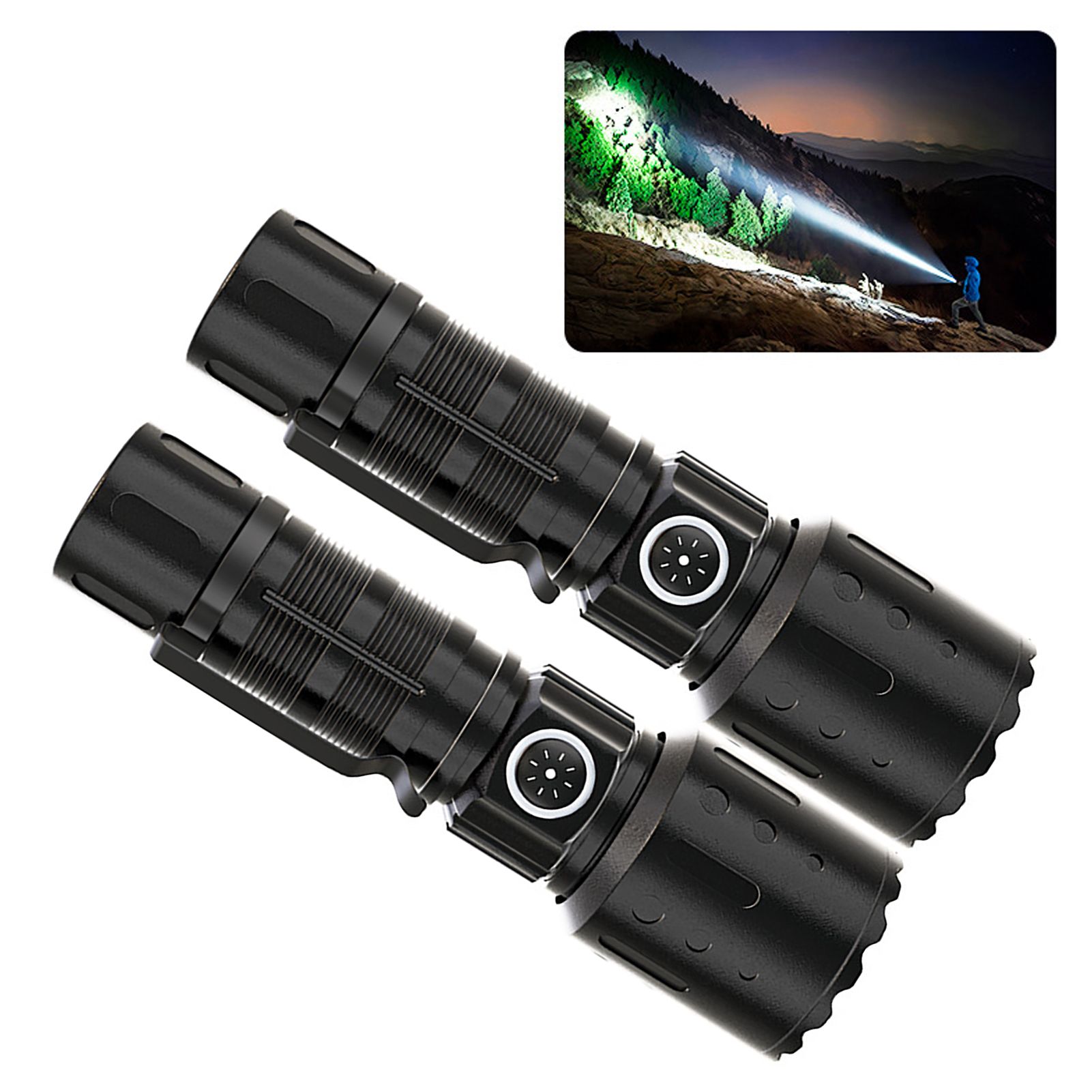 2PCS LED Super Bright Flashlights USB Rechargeable Telescopic Zoom Flashlight view 9