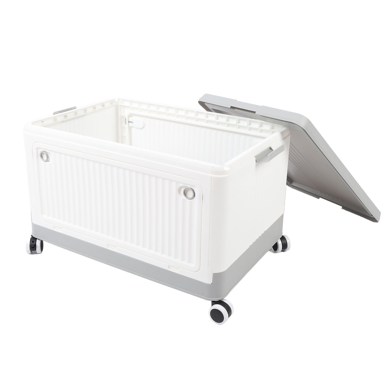 Folding Storage Bin with Lid Wheels PP Stackable Rolling Utility Storage Box view 6