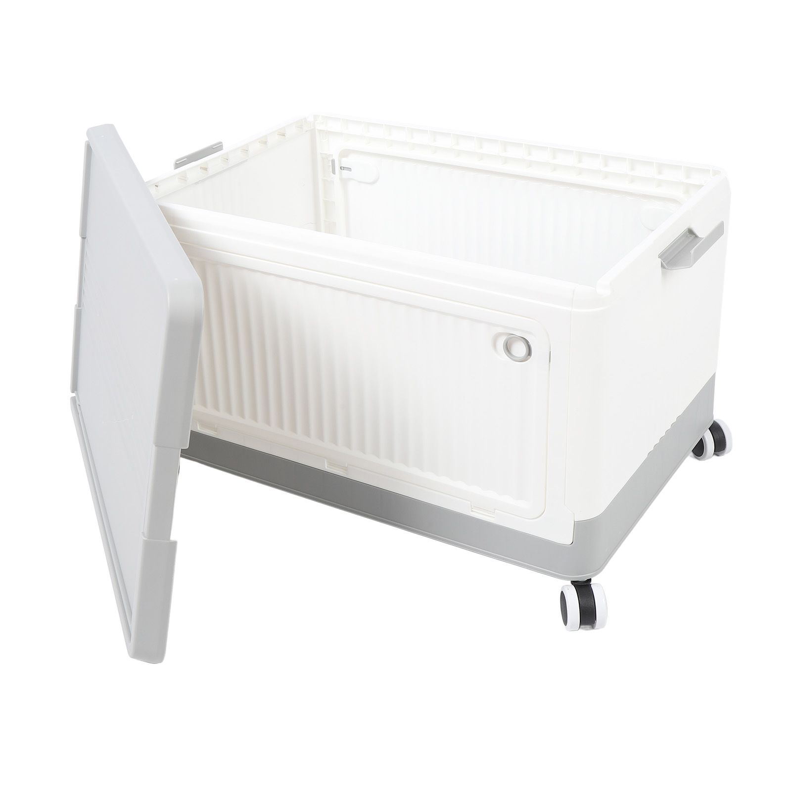 Folding Storage Bin with Lid Wheels PP Stackable Rolling Utility Storage Box view 8