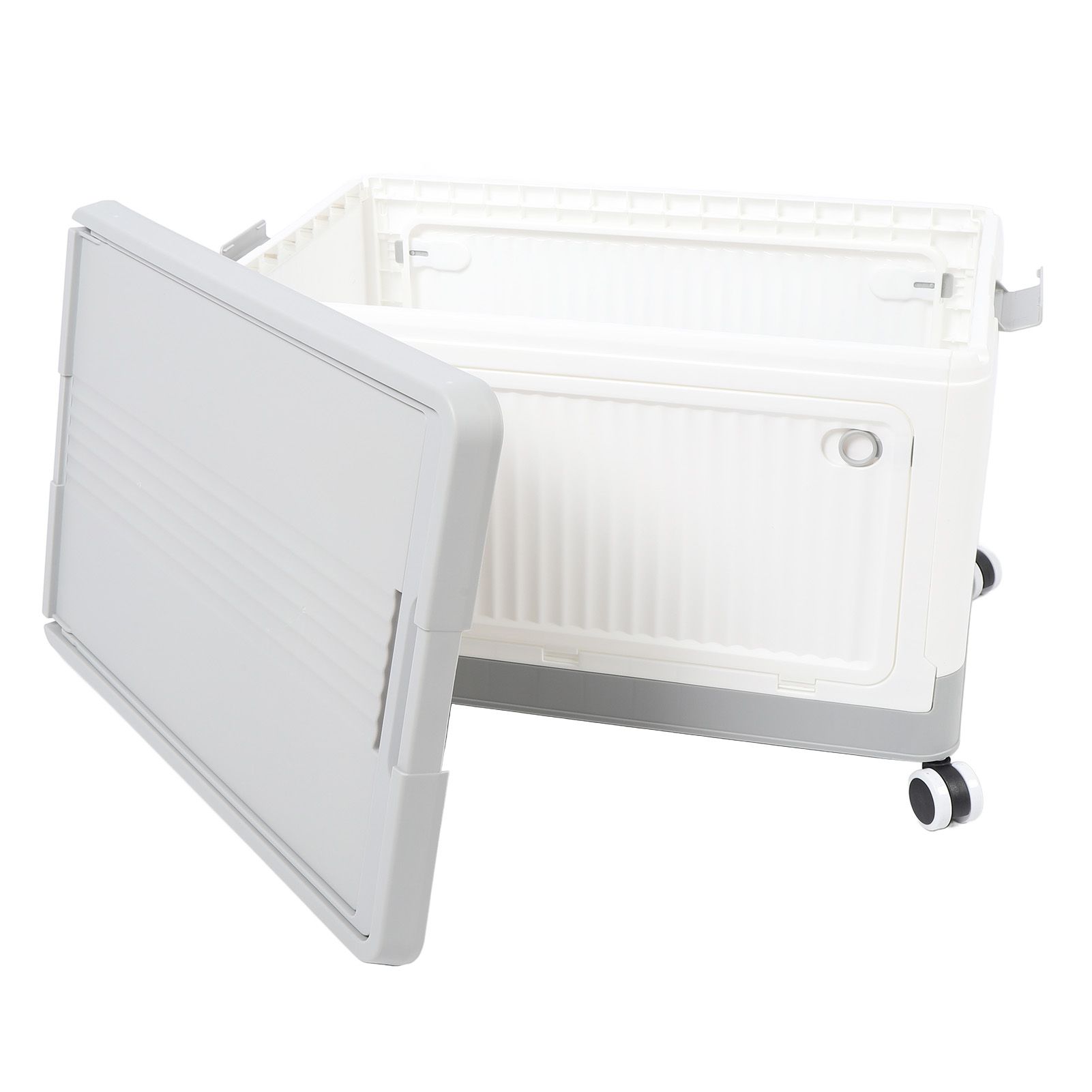 Folding Storage Bin with Lid Wheels PP Stackable Rolling Utility Storage Box view 9