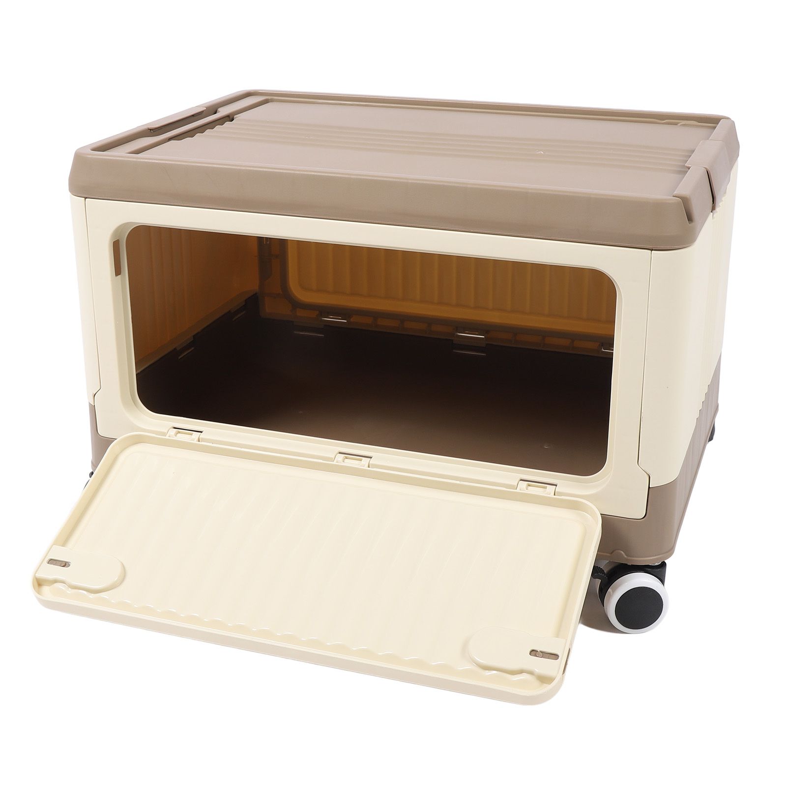 Folding Storage Bin with Lid Wheels PP Stackable Rolling Utility Storage Box view 6