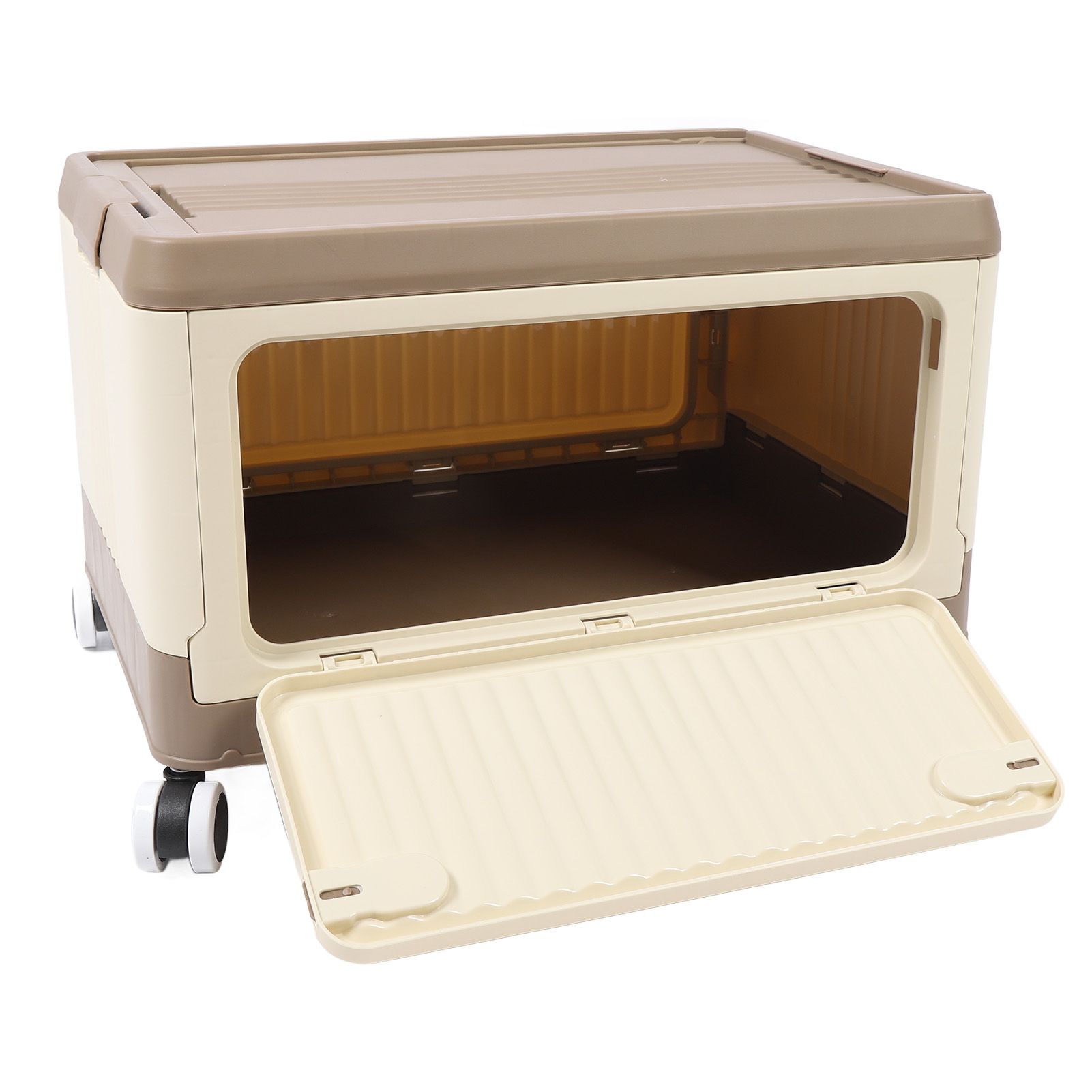 Folding Storage Bin with Lid Wheels PP Stackable Rolling Utility Storage Box view 8