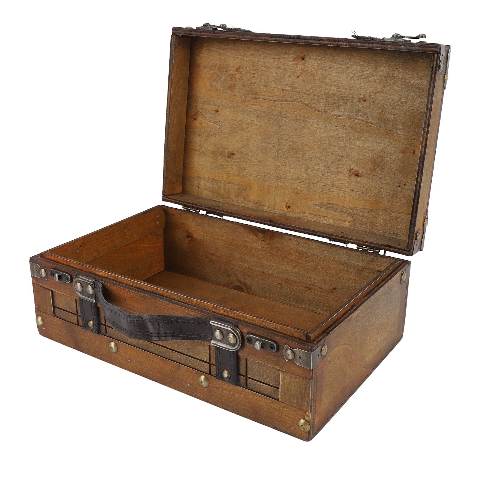Wooden Chest Portable Vintage Distressed Multifunctional Wood Storage Trunk — image 1