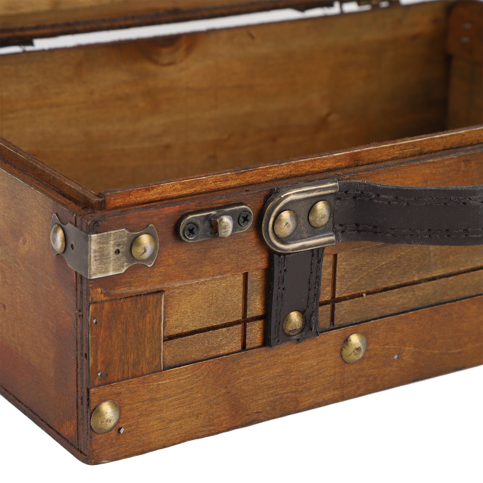 Wooden Chest Portable Vintage Distressed Multifunctional Wood Storage Trunk view 2