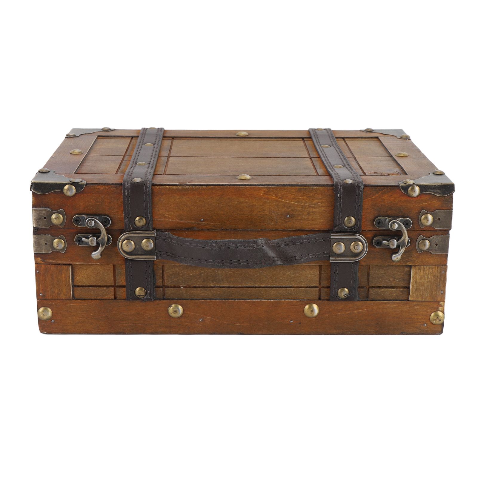 Wooden Chest Portable Vintage Distressed Multifunctional Wood Storage Trunk view 3