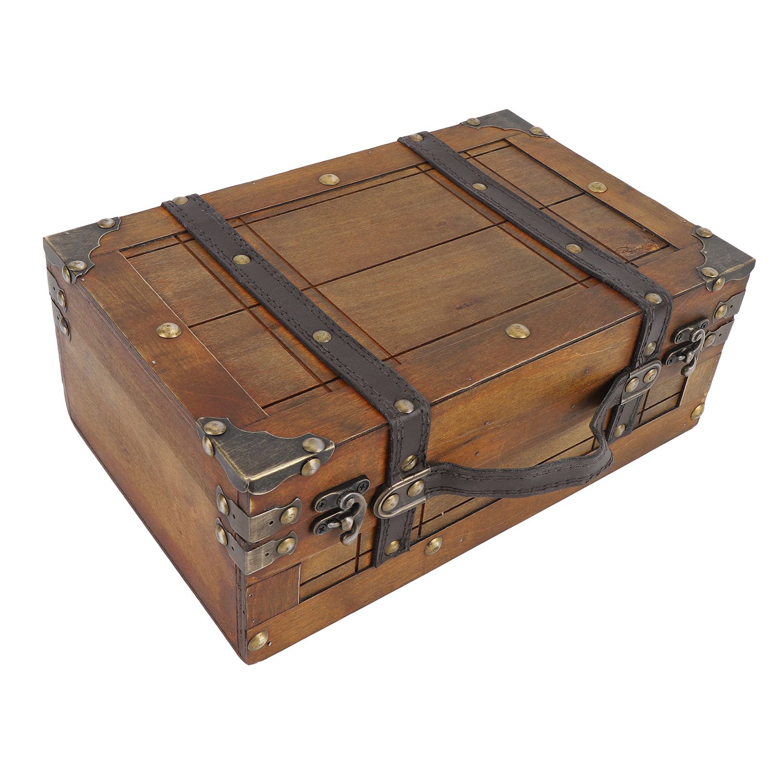 Wooden Chest Portable Vintage Distressed Multifunctional Wood Storage Trunk view 6