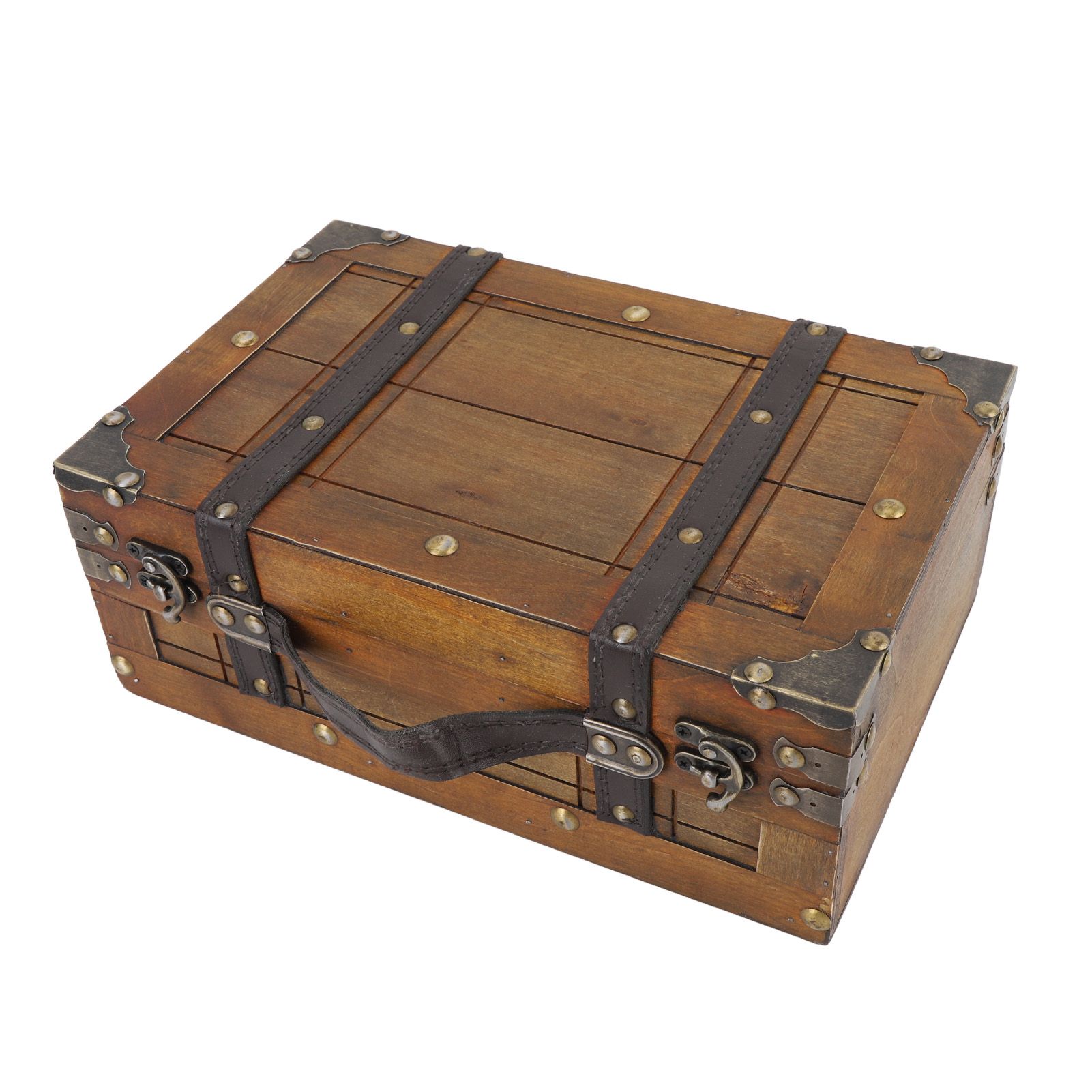 Wooden Chest Portable Vintage Distressed Multifunctional Wood Storage Trunk view 8