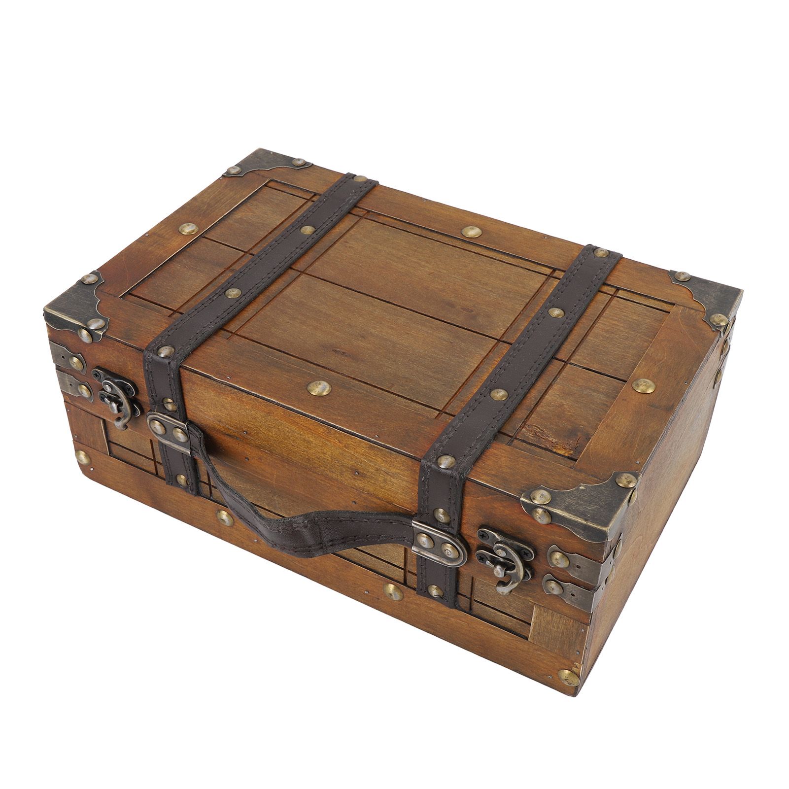 Wooden Chest Portable Vintage Distressed Multifunctional Wood Storage Trunk view 9
