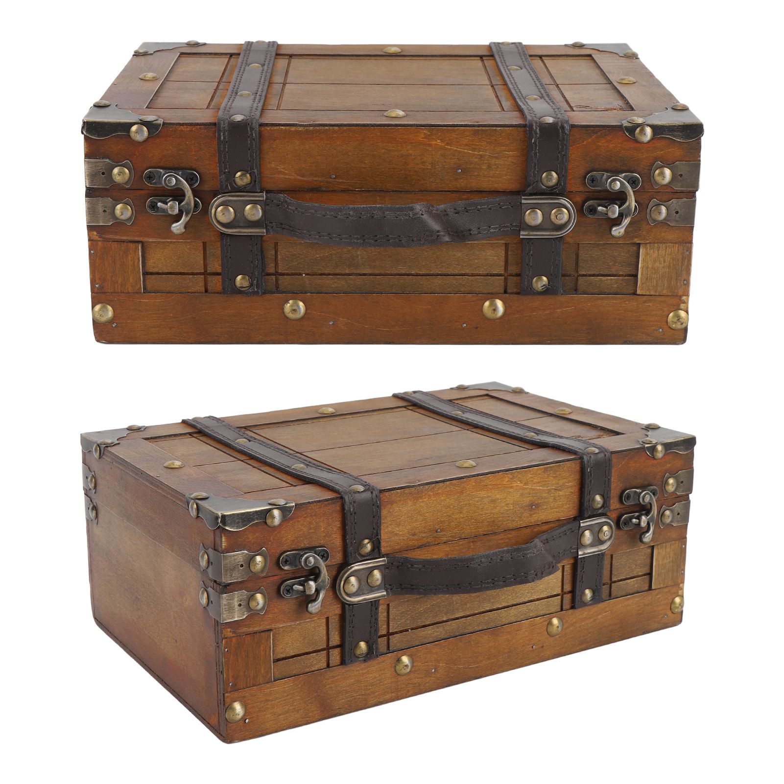 Wooden Chest Portable Vintage Distressed Multifunctional Wood Storage Trunk view 12
