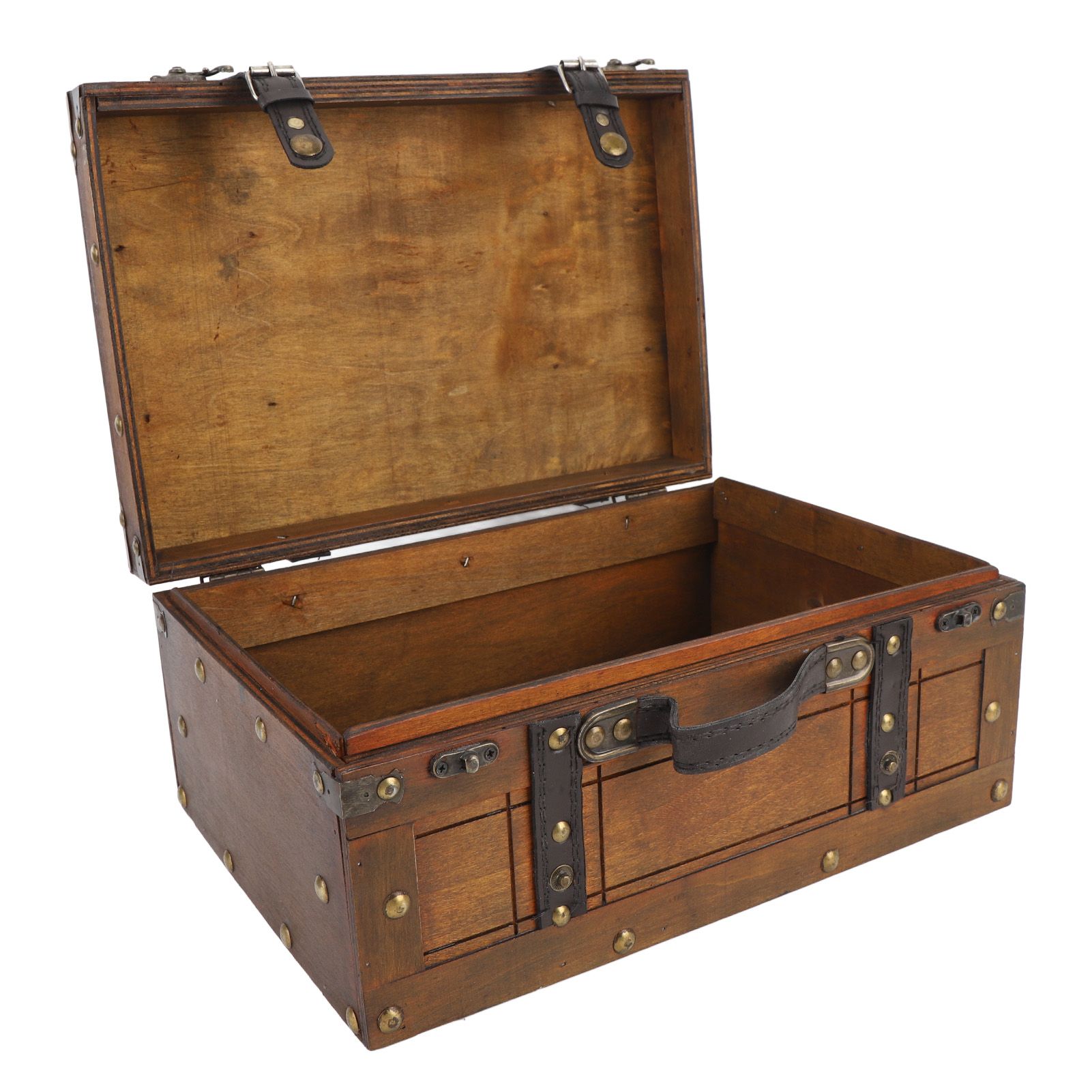 Wooden Chest Portable Vintage Distressed Multifunctional Wood Storage Trunk — image 1