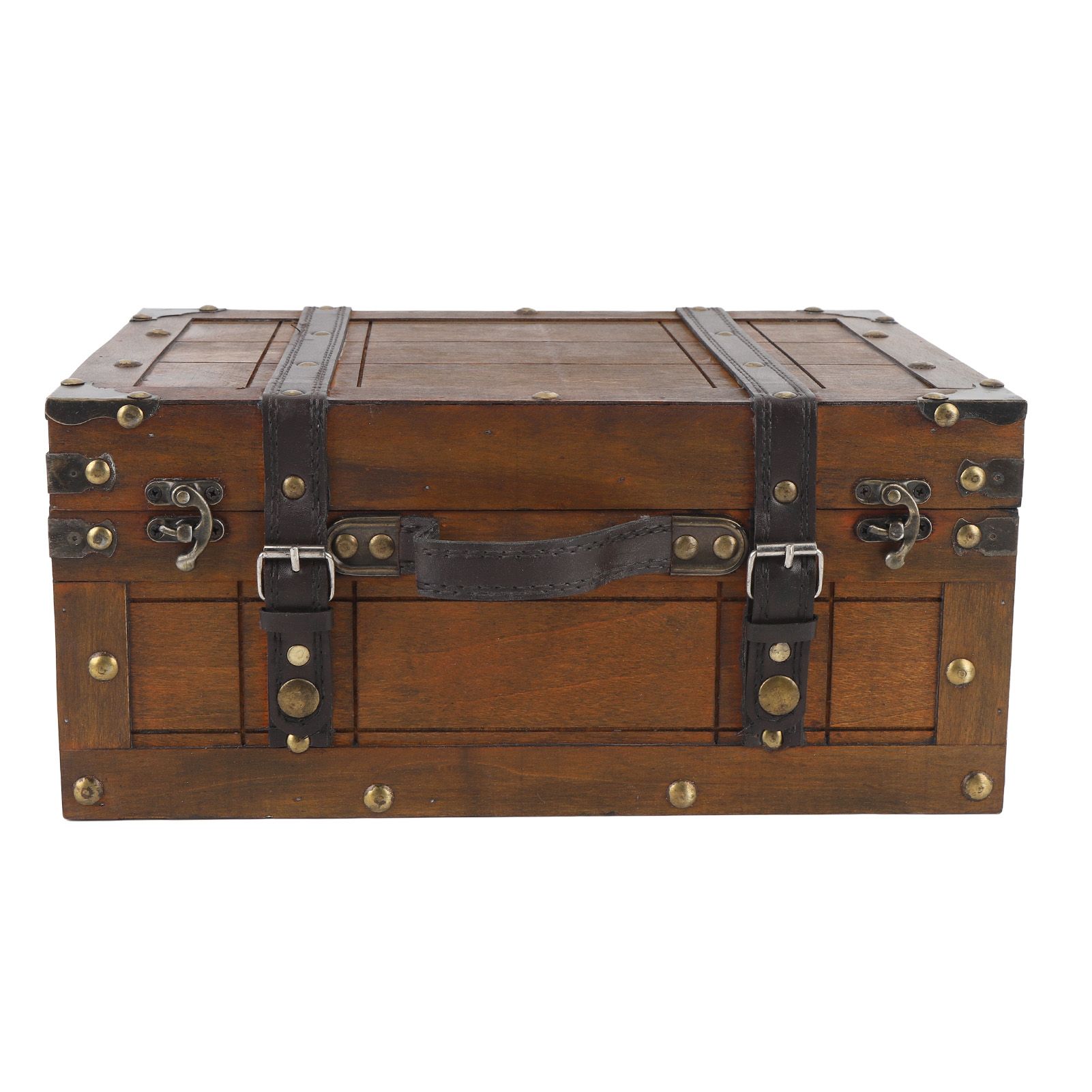 Wooden Chest Portable Vintage Distressed Multifunctional Wood Storage Trunk view 3
