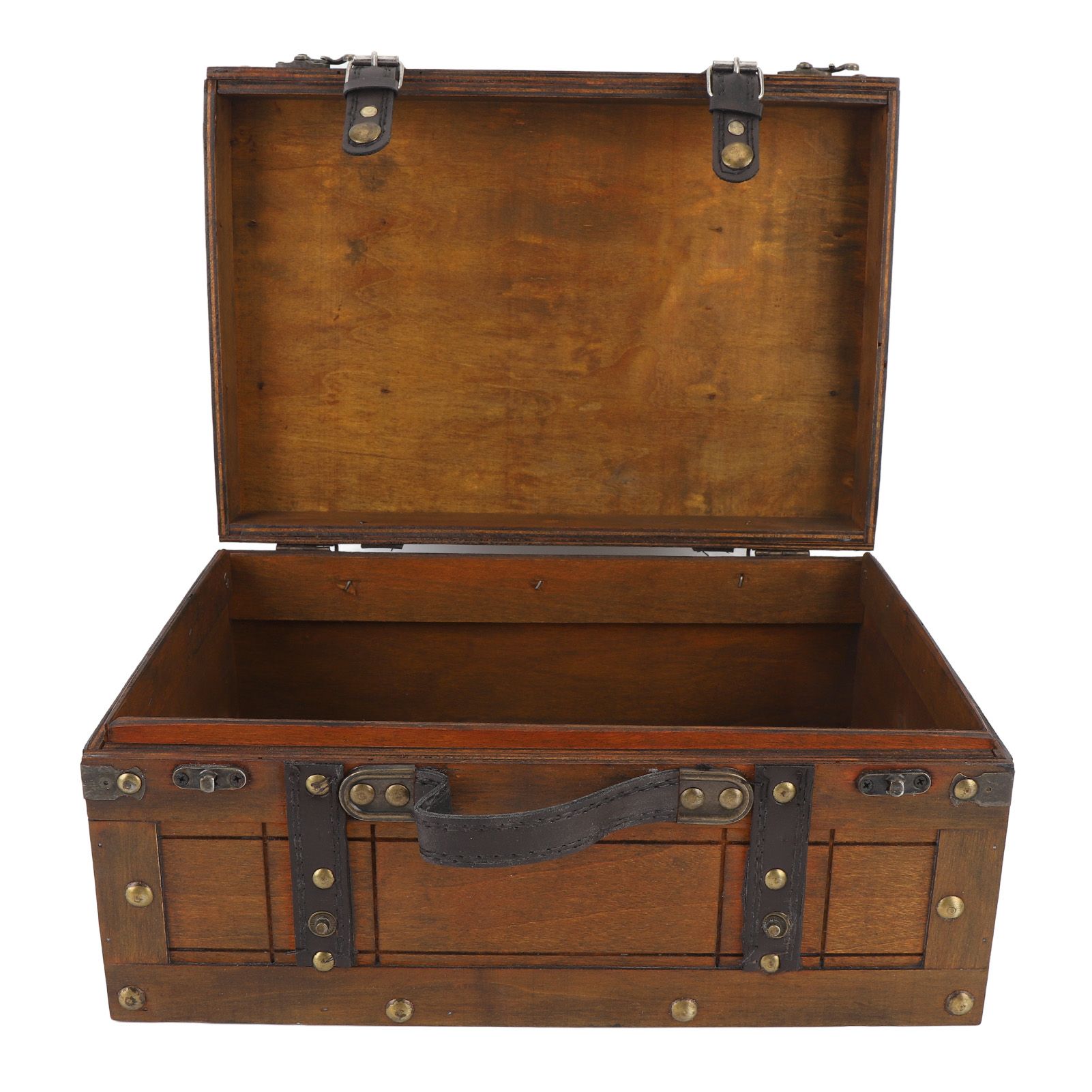 Wooden Chest Portable Vintage Distressed Multifunctional Wood Storage Trunk view 4