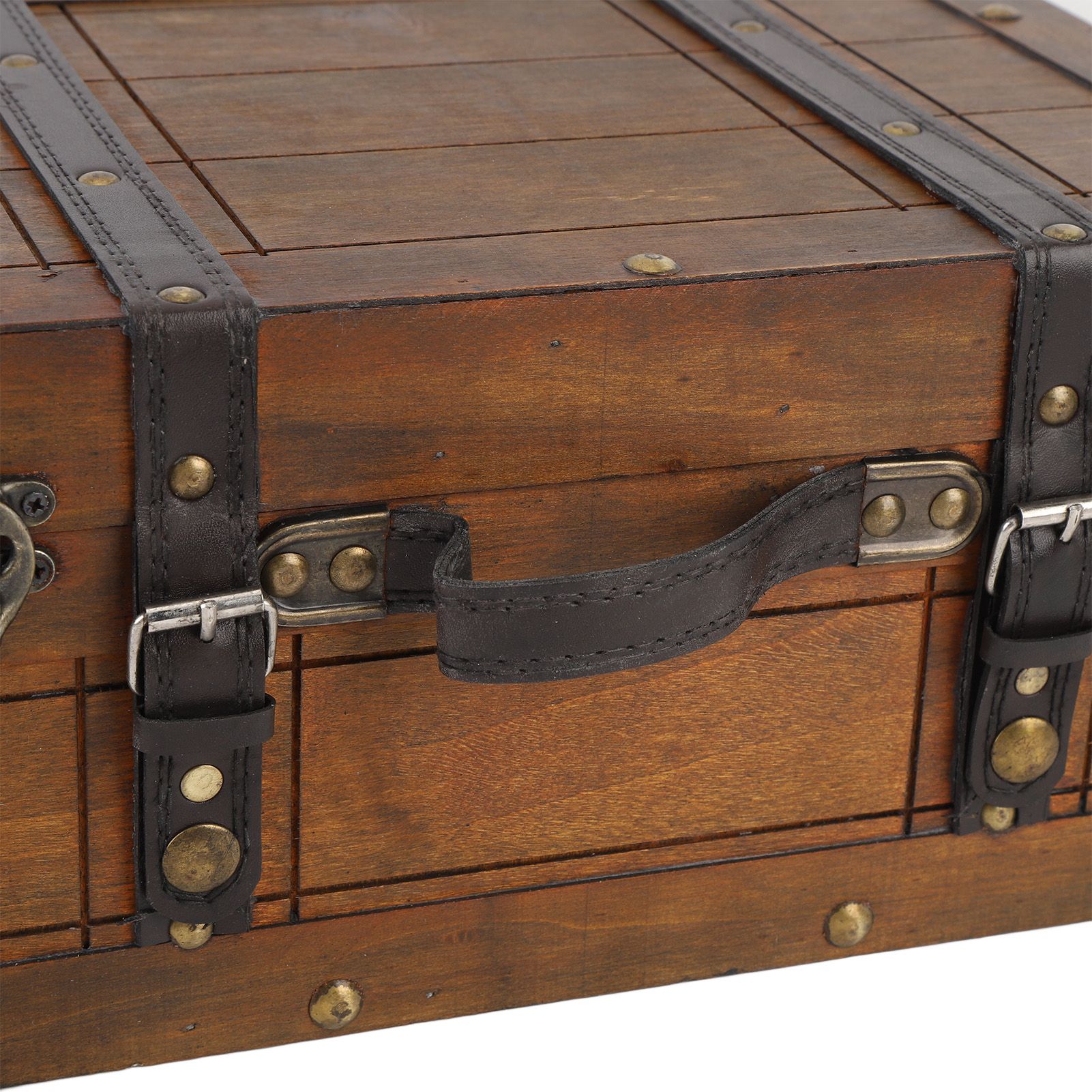 Wooden Chest Portable Vintage Distressed Multifunctional Wood Storage Trunk view 5