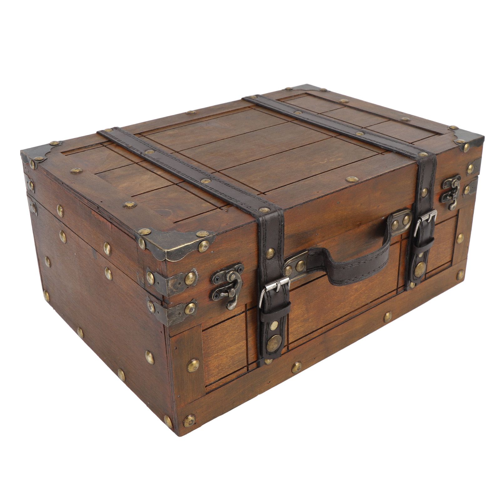 Wooden Chest Portable Vintage Distressed Multifunctional Wood Storage Trunk view 6