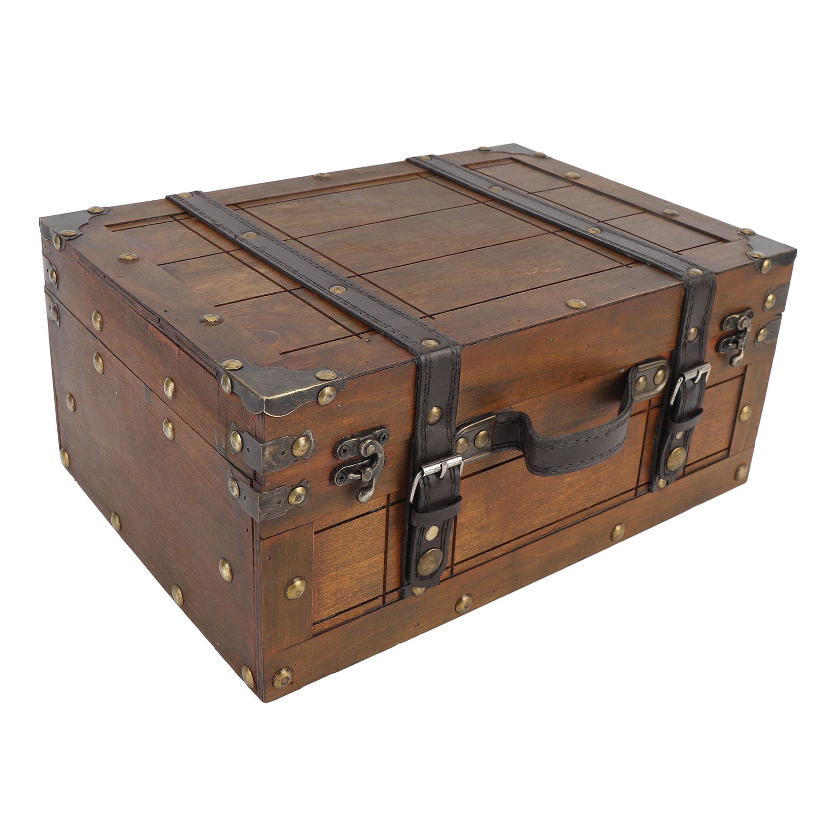 Wooden Chest Portable Vintage Distressed Multifunctional Wood Storage Trunk view 8