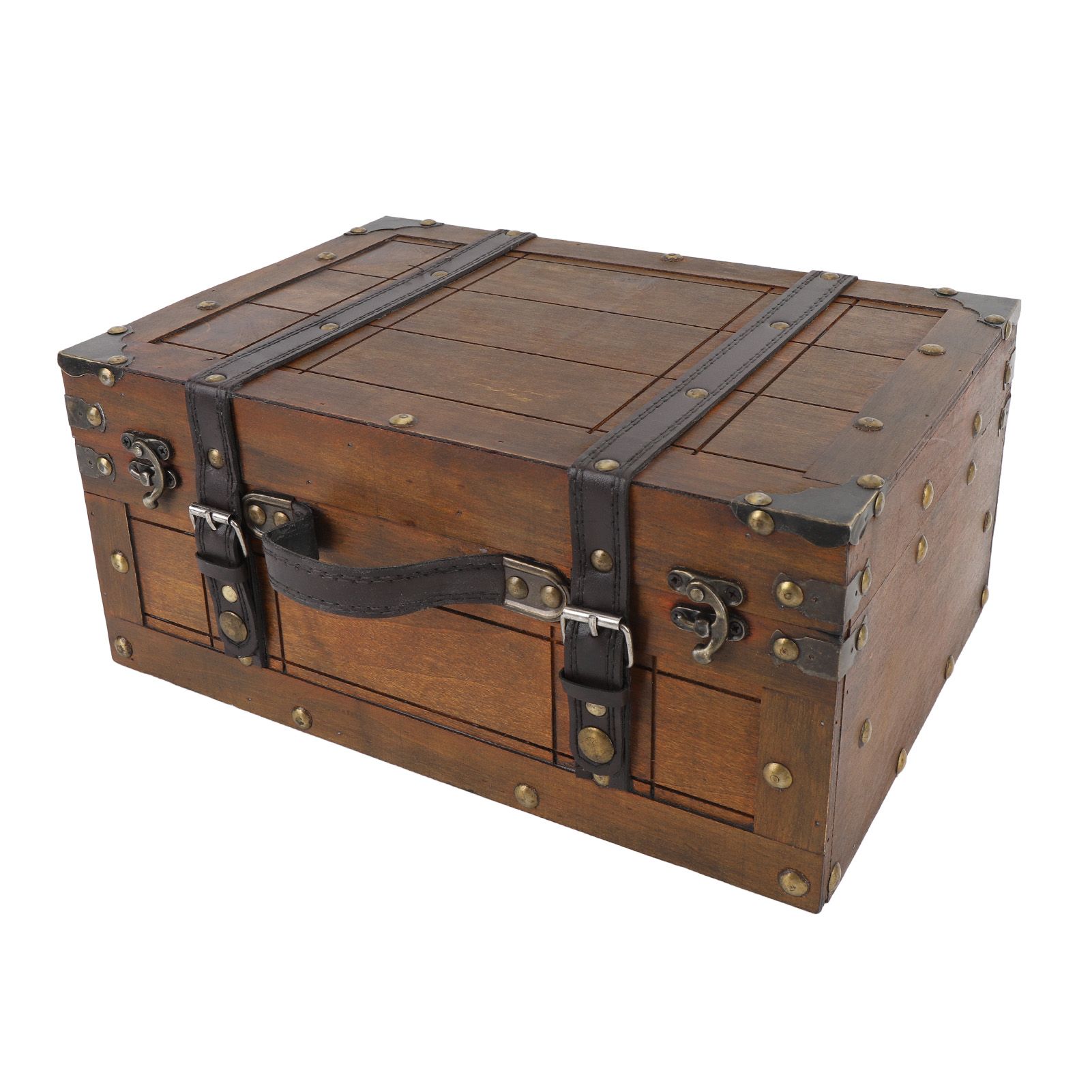 Wooden Chest Portable Vintage Distressed Multifunctional Wood Storage Trunk view 9