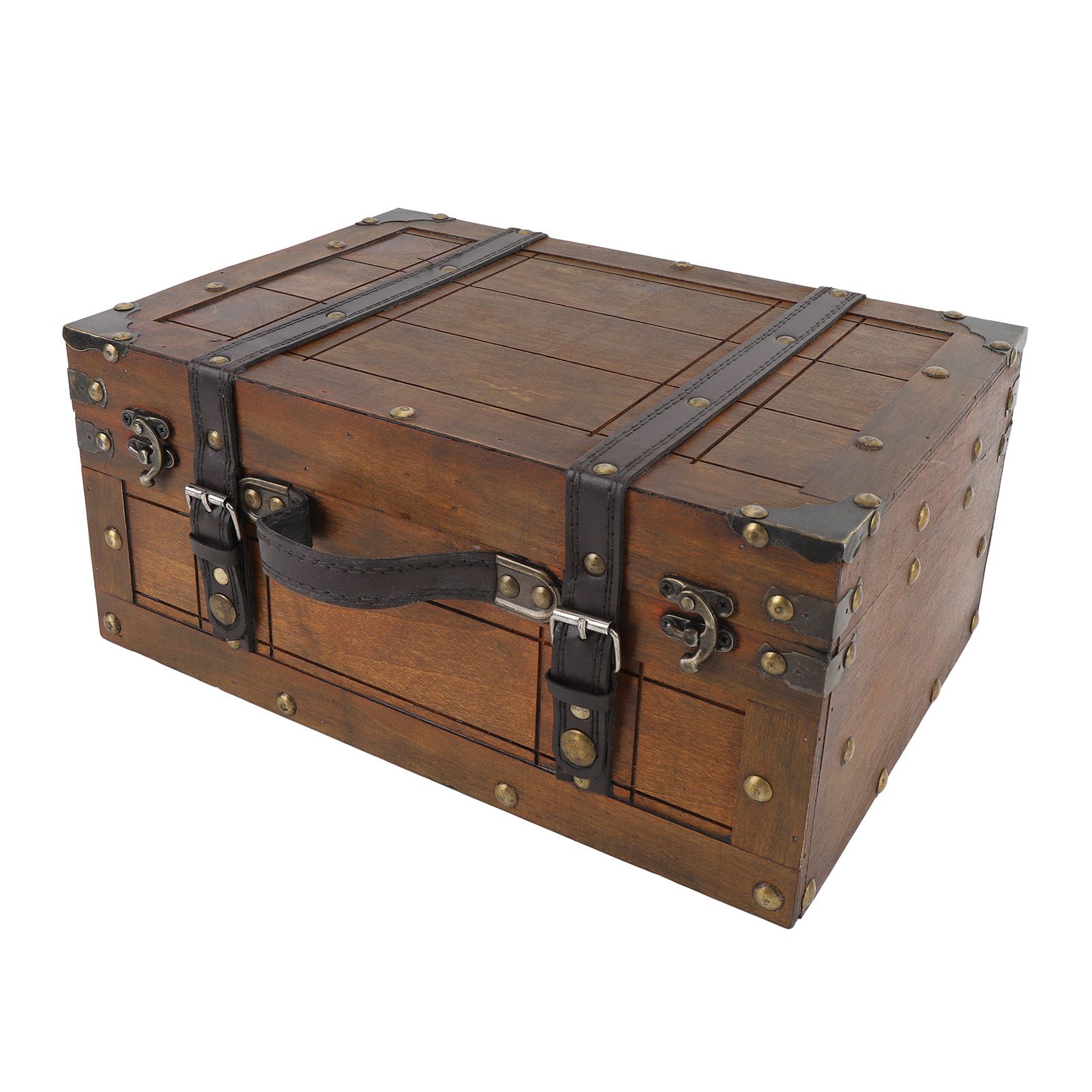Wooden Chest Portable Vintage Distressed Multifunctional Wood Storage Trunk view 10