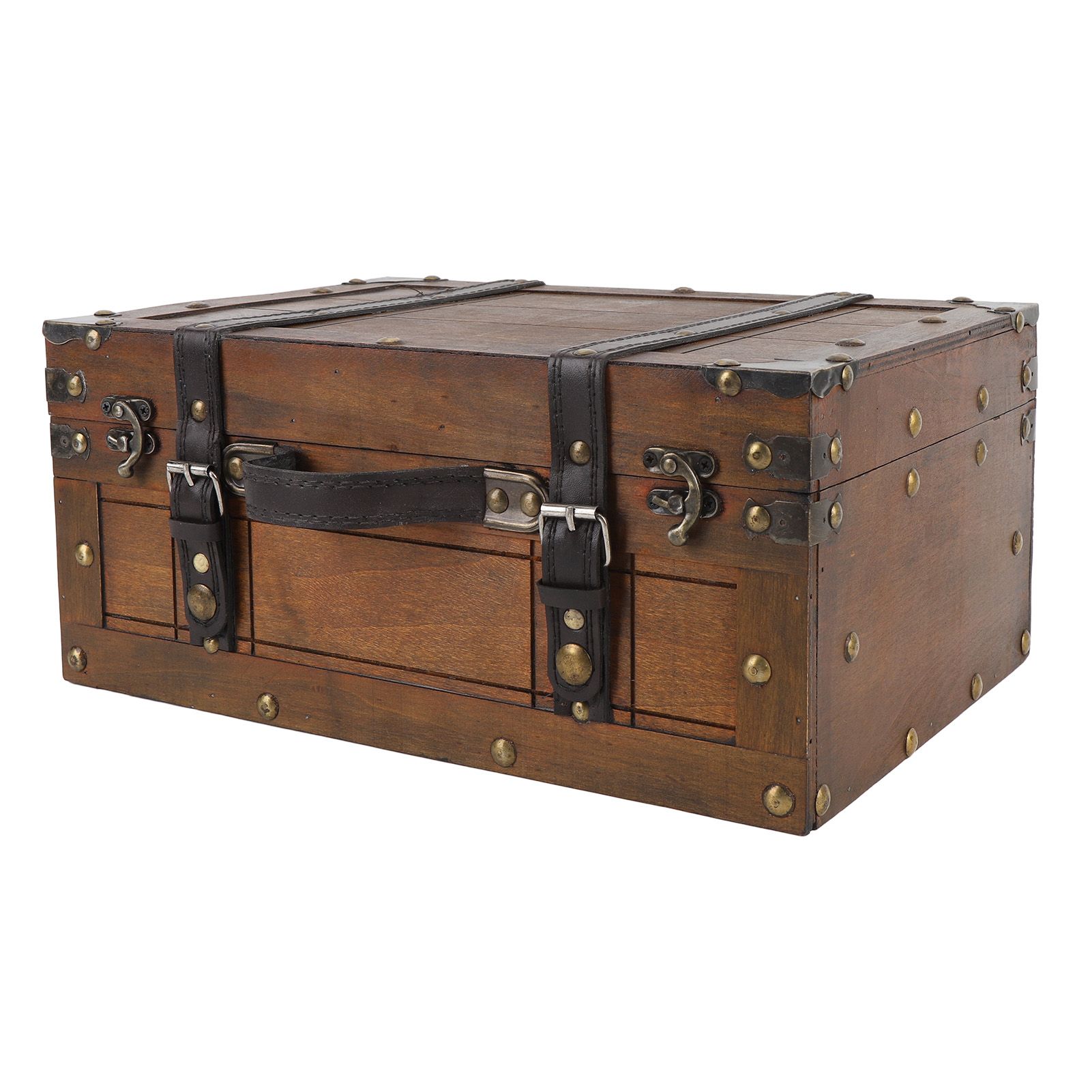 Wooden Chest Portable Vintage Distressed Multifunctional Wood Storage Trunk view 11