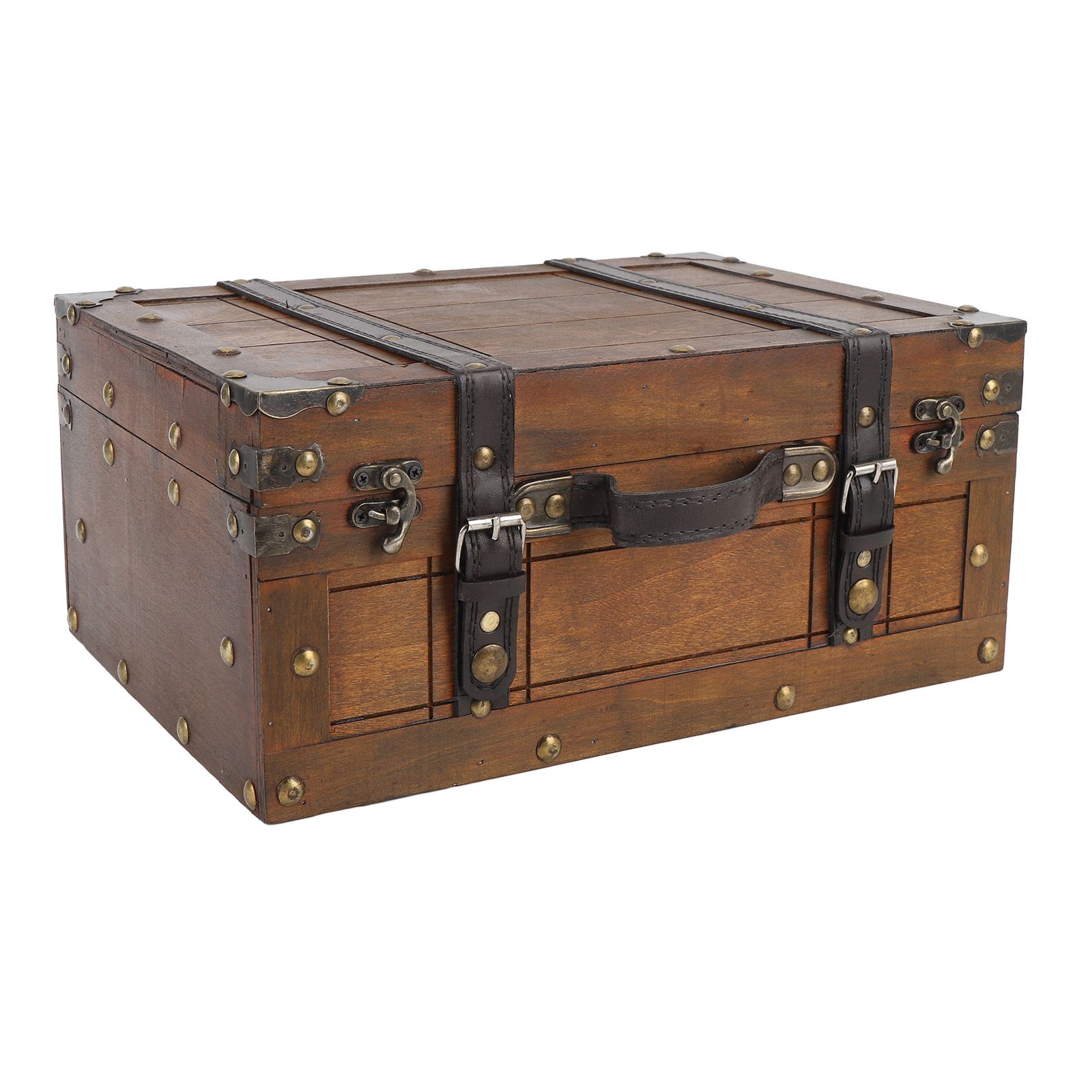 Wooden Chest Portable Vintage Distressed Multifunctional Wood Storage Trunk view 12