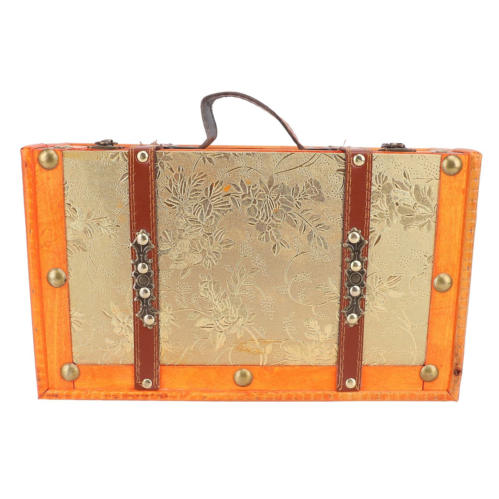 13.46x7.87x4.33in Vintage Suitcase Wooden Trunk Portable Decorative Luggage view 3