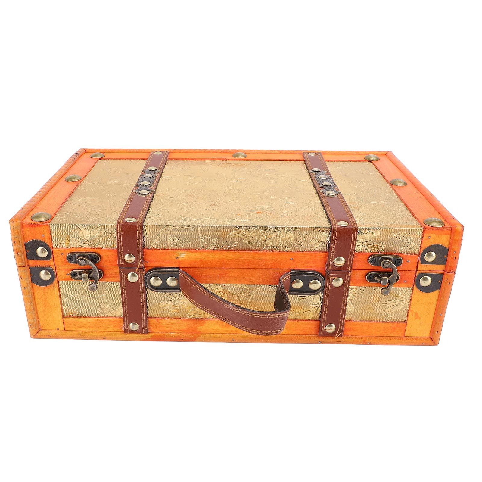 13.46x7.87x4.33in Vintage Suitcase Wooden Trunk Portable Decorative Luggage view 4