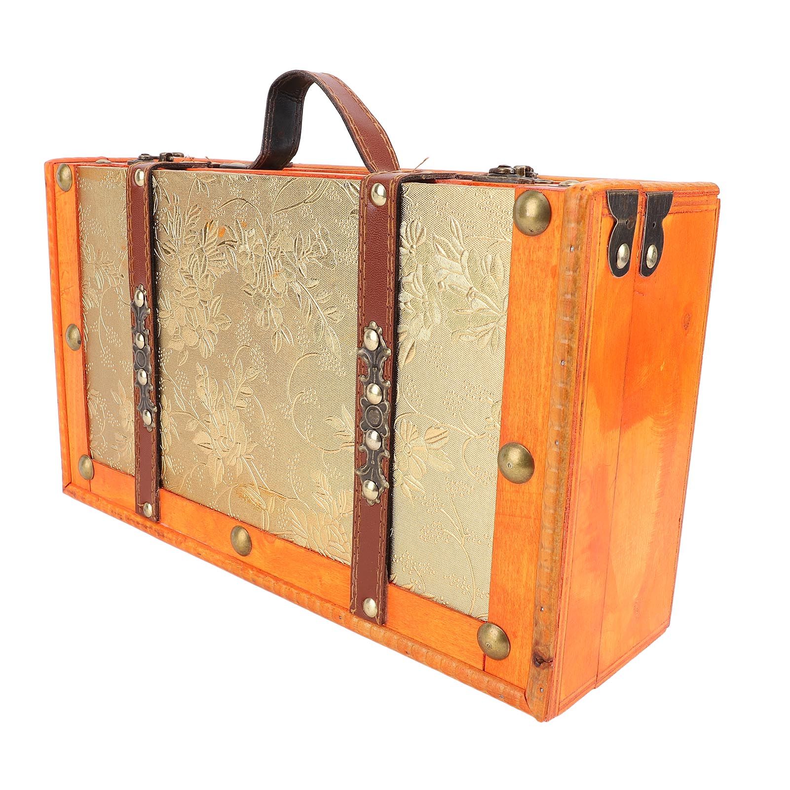 13.46x7.87x4.33in Vintage Suitcase Wooden Trunk Portable Decorative Luggage view 6