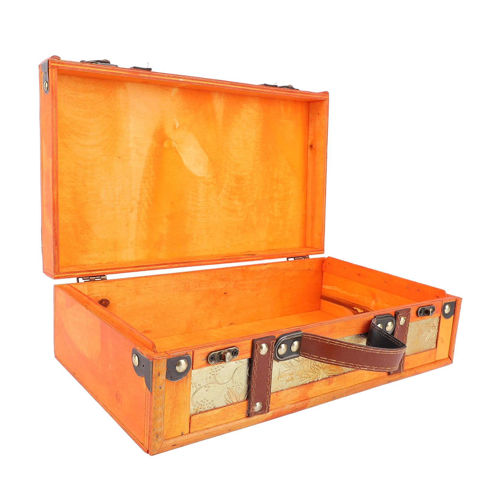 13.46x7.87x4.33in Vintage Suitcase Wooden Trunk Portable Decorative Luggage view 9