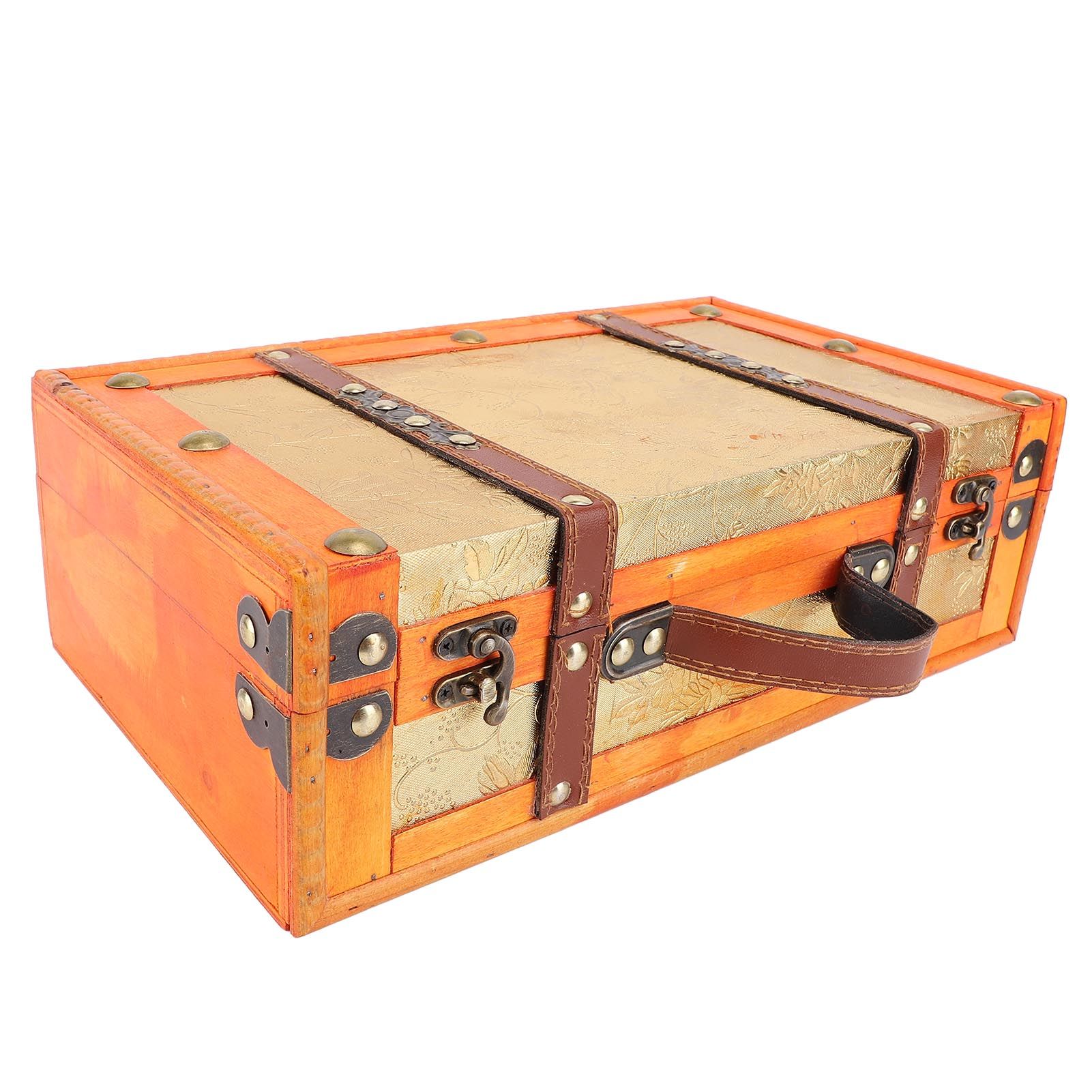 13.46x7.87x4.33in Vintage Suitcase Wooden Trunk Portable Decorative Luggage view 11