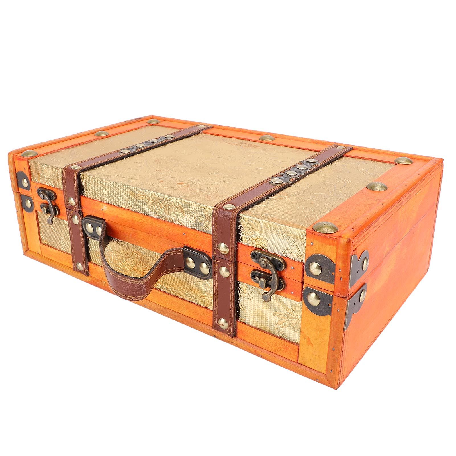13.46x7.87x4.33in Vintage Suitcase Wooden Trunk Portable Decorative Luggage view 12