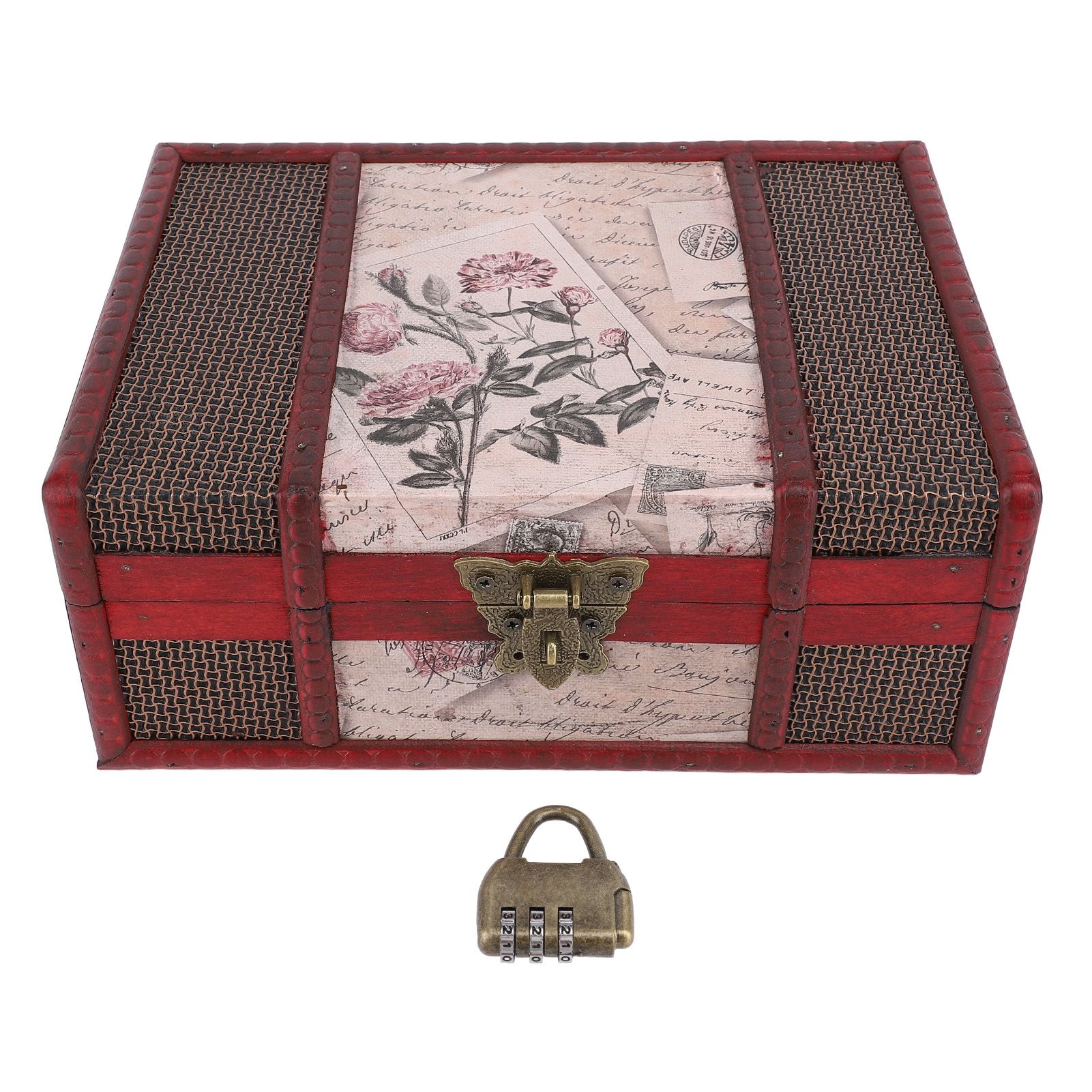 Desktop Storage Box with Lock Vintage Style Wooden Organizer Case for Book view 3