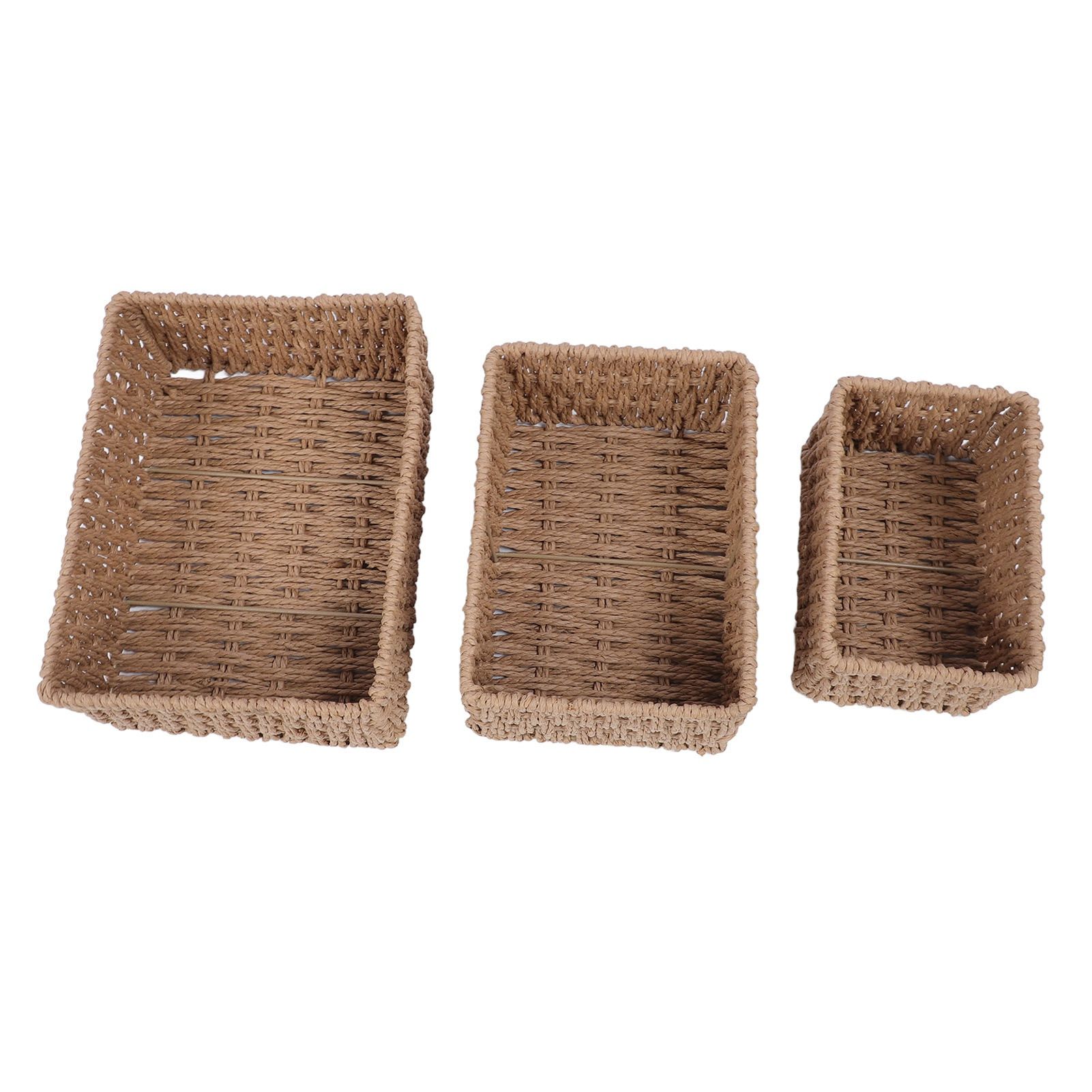 3PCS Wicker Storage Baskets for Shelves Organizing Decorative Woven Storage view 3