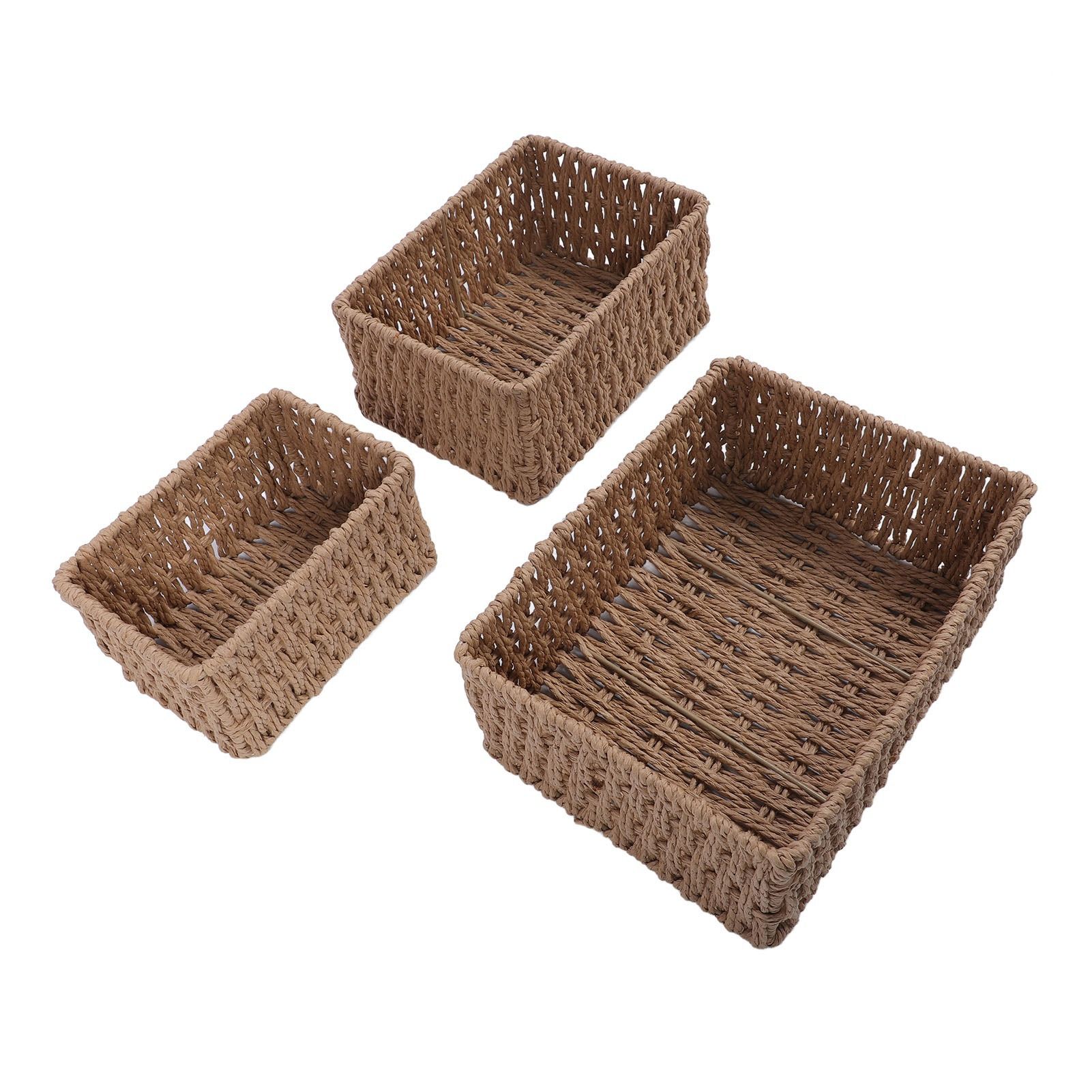 3PCS Wicker Storage Baskets for Shelves Organizing Decorative Woven Storage view 4